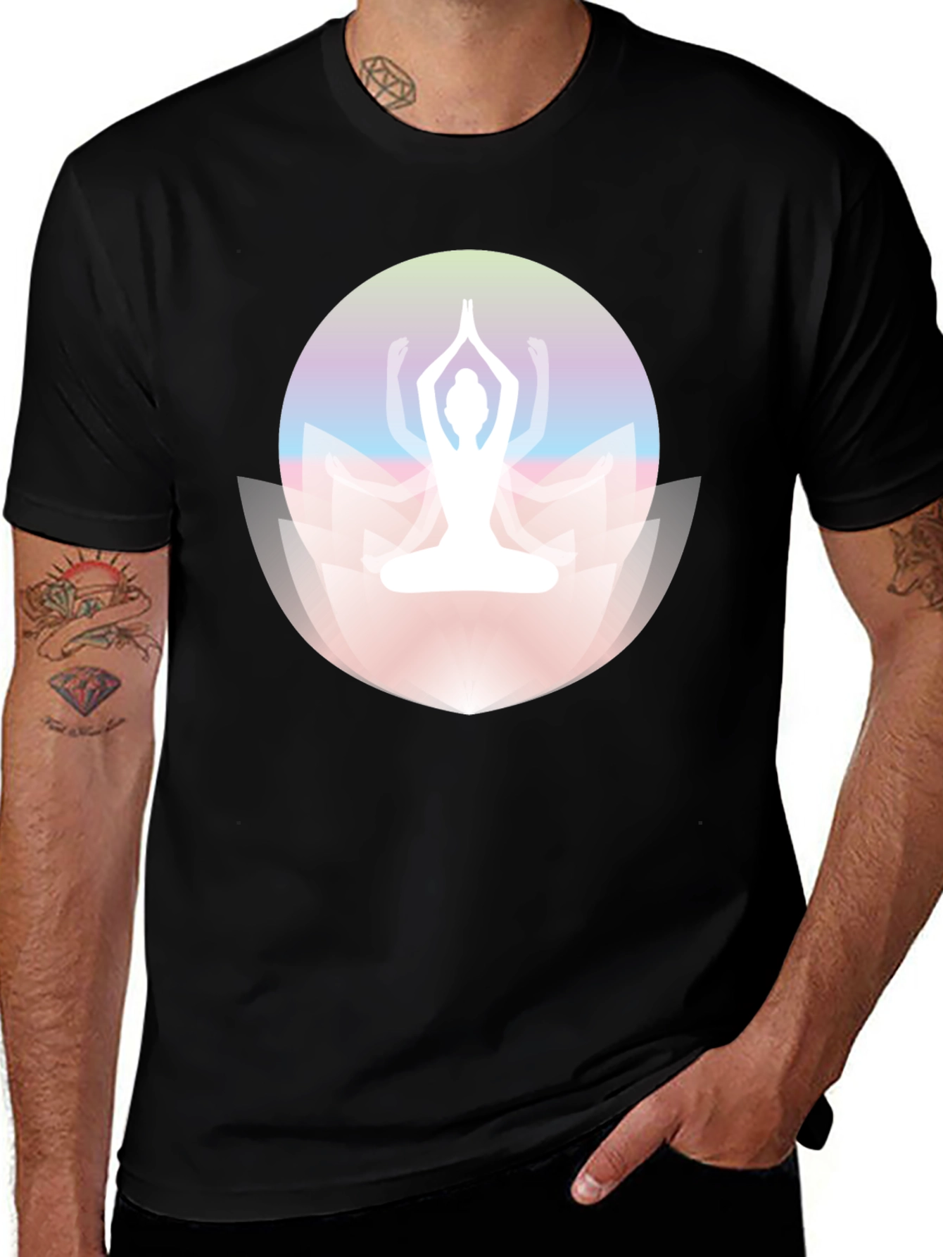 Variant 15 of Yoga Lotus Graphic Black Tee