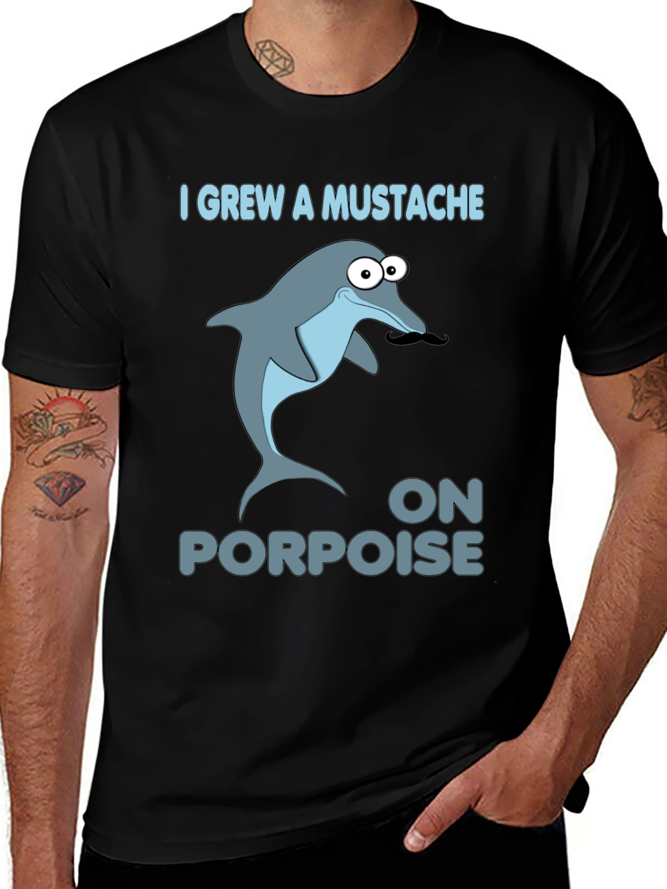 Variant 21 of Funny Dolphin Mustache Pun T-Shirt