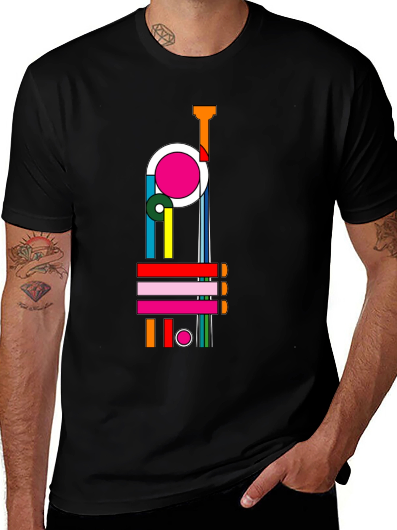 Geometric Abstract Art Black T-Shirt