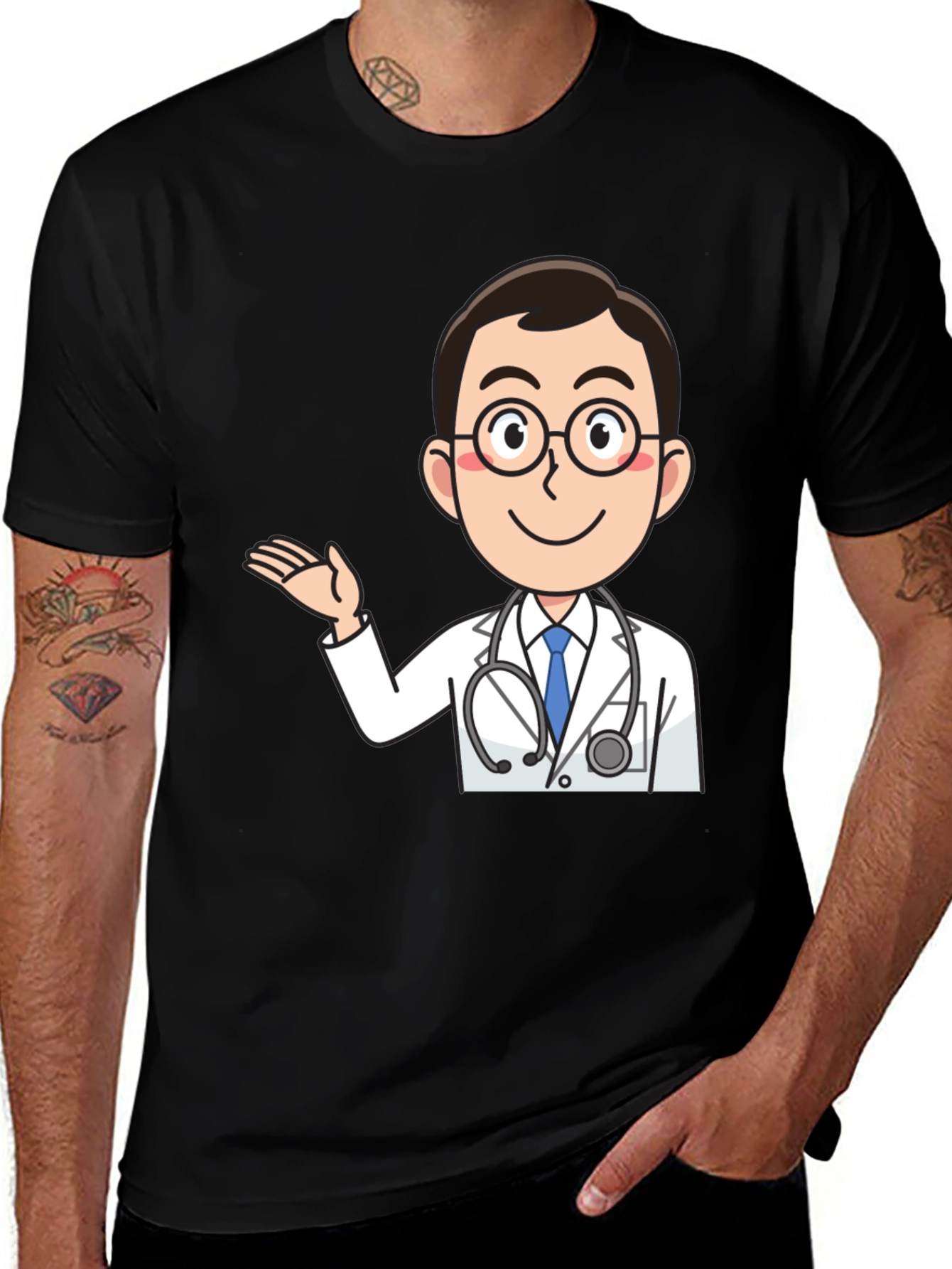 Variant 23 of Cartoon Doctor Graphic Black T-Shirt