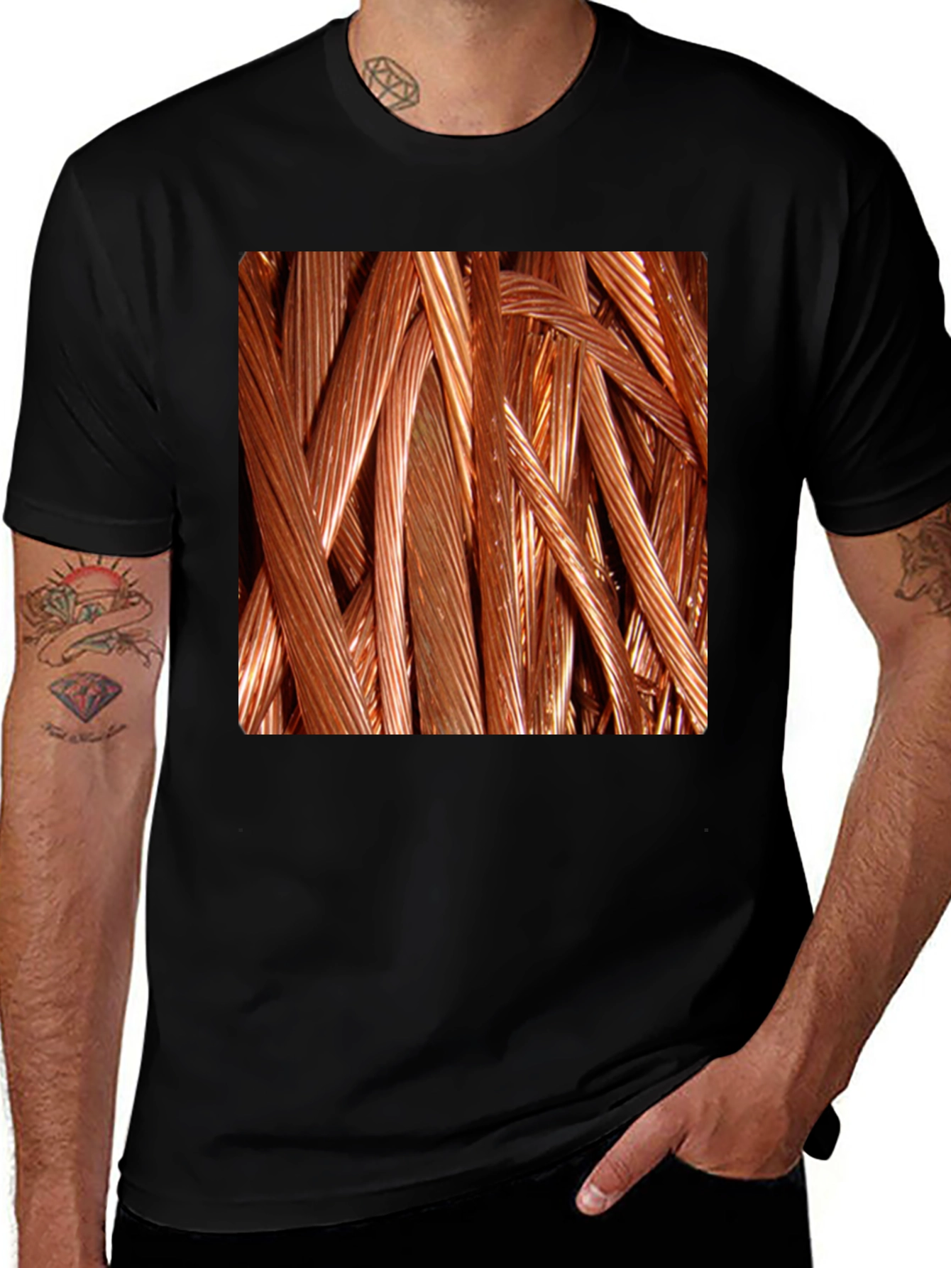 Copper Wire Design Black T-Shirt