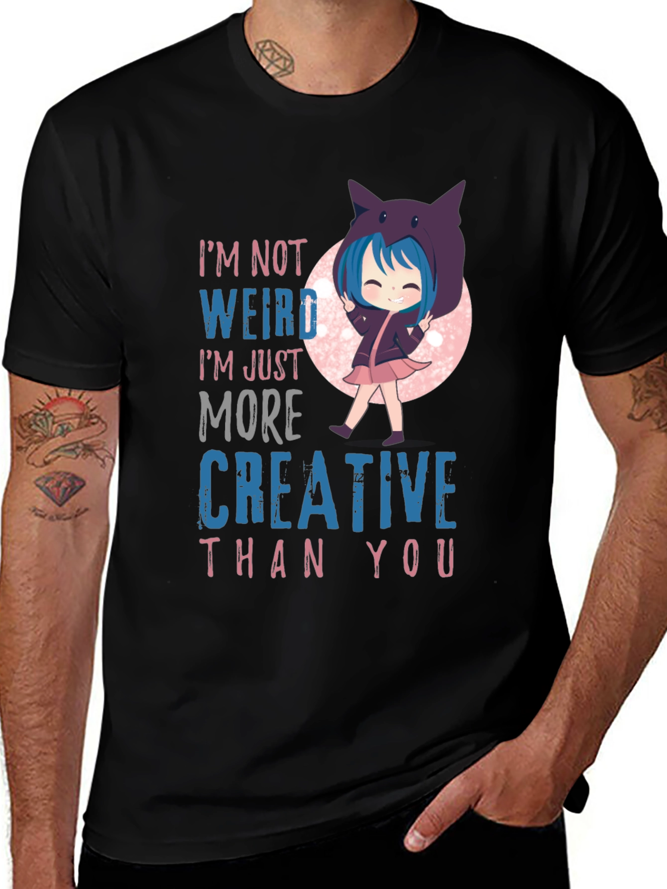 Variant 11 of Creative Anime Girl Graphic Tee - Black T-Shirt