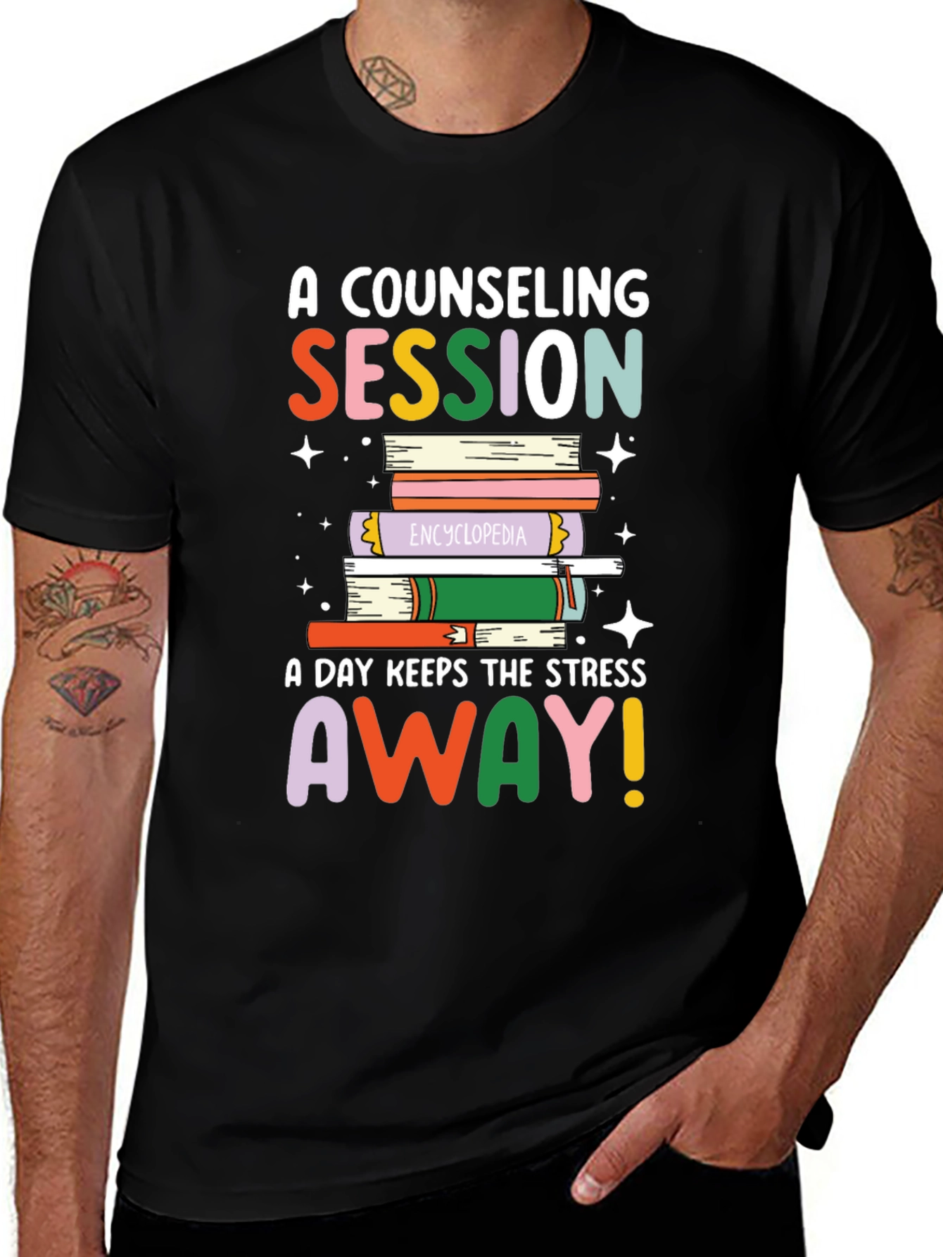 Variant 12 of Counseling Session Book Stack Graphic Tee