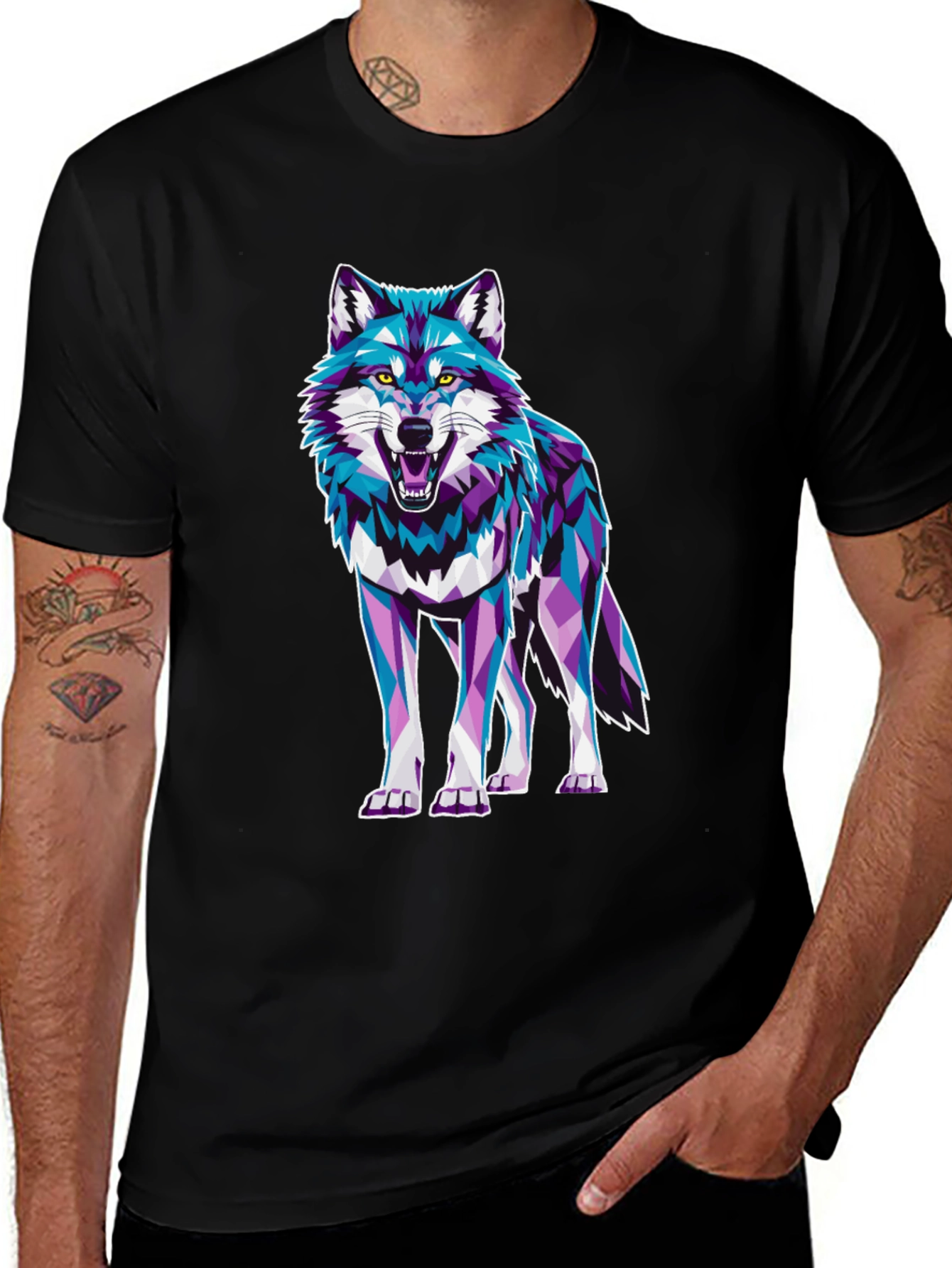 Variant 22 of Geometric Wolf Graphic Print Tee - Cool Animal Design
