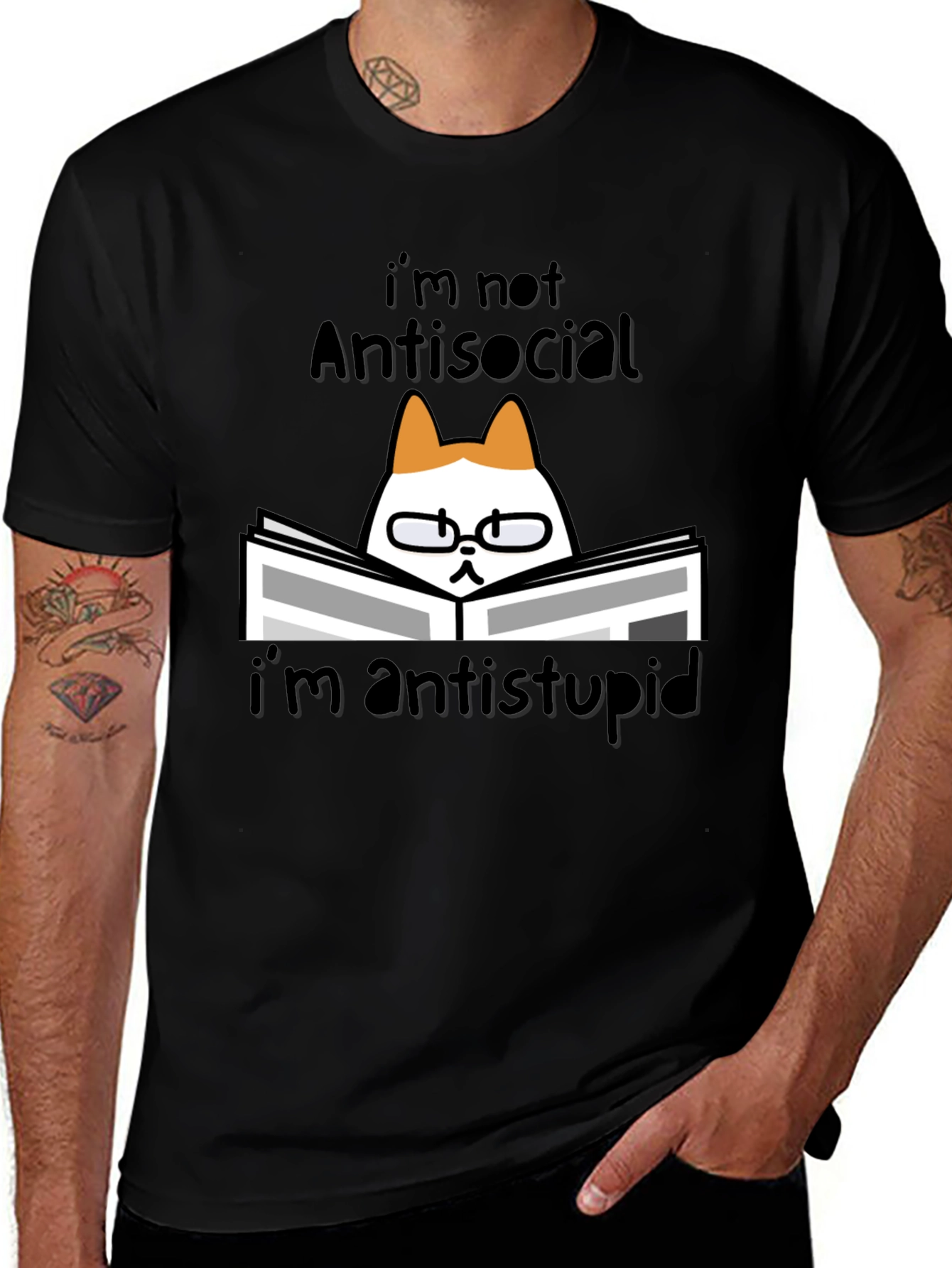Variant 29 of Antisocial Cat Reader Graphic Tee