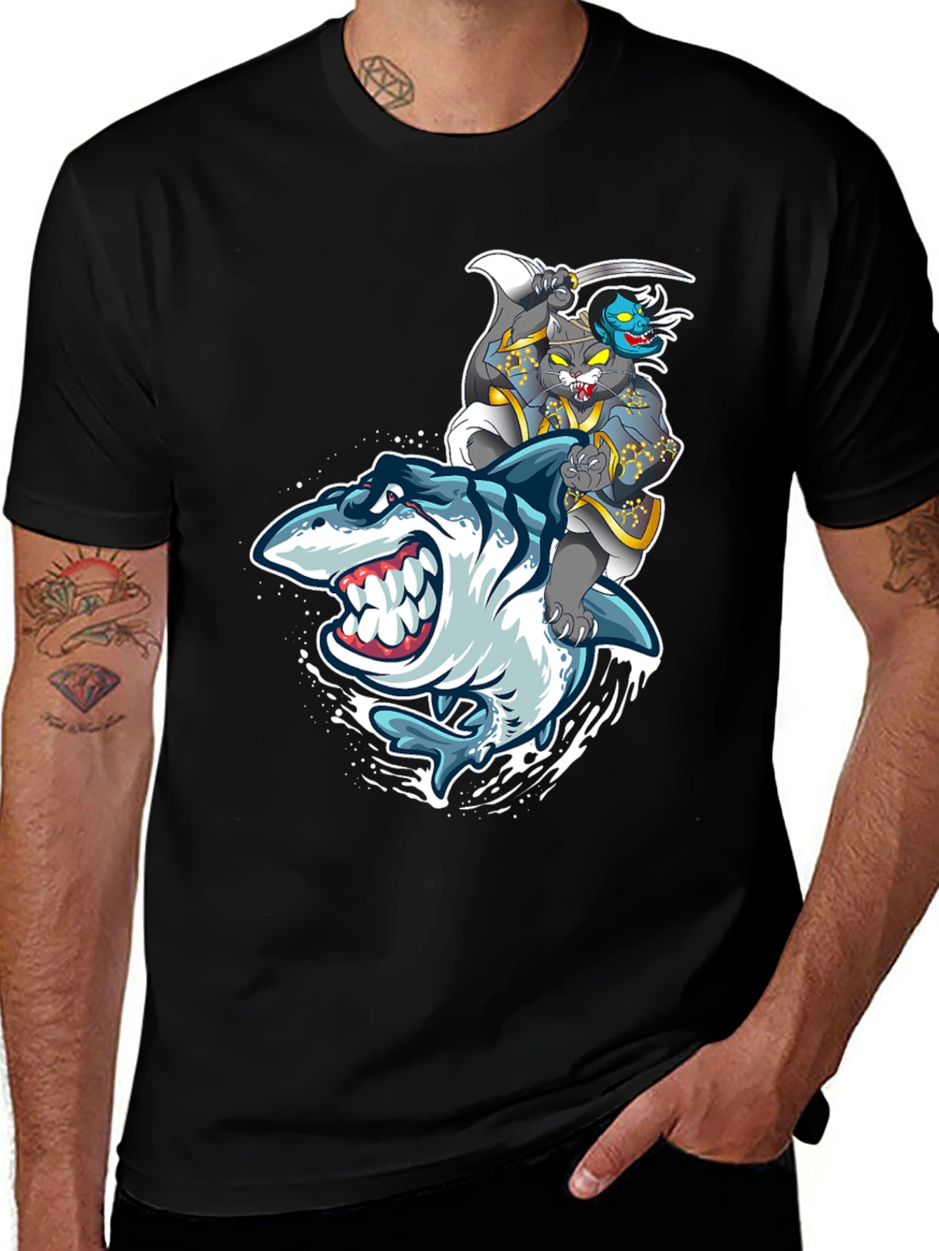 Variant 21 of Shark Samurai Cat T-Shirt
