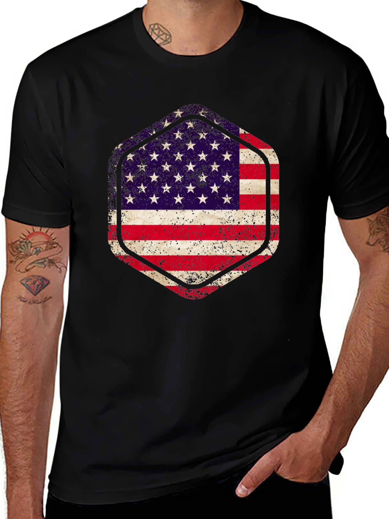 Variant 21 of American Flag Graphic T-Shirt - Distressed Style