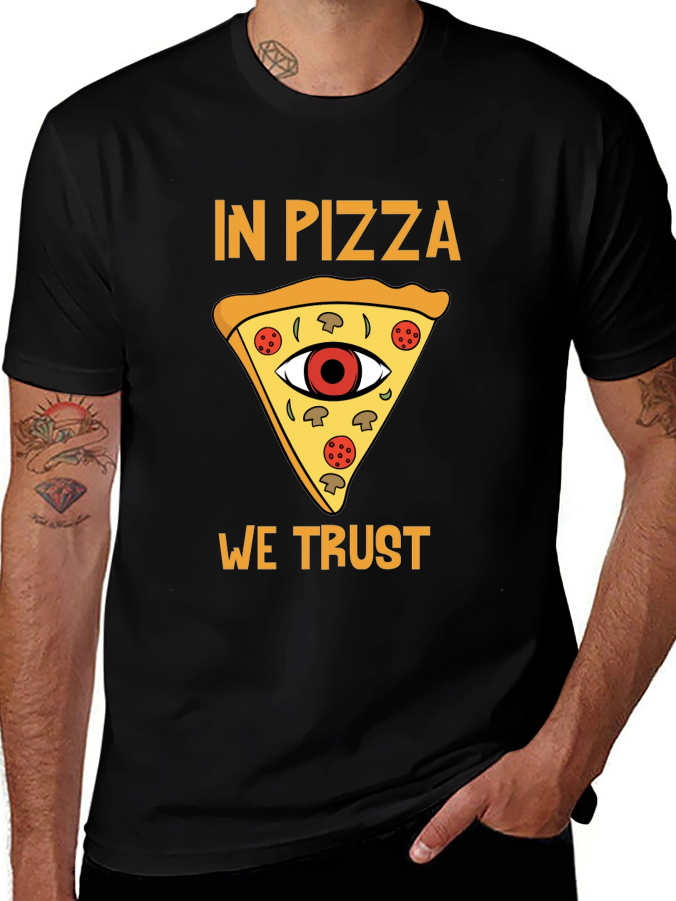 Variant 13 of In Pizza We Trust Graphic Tee - Black