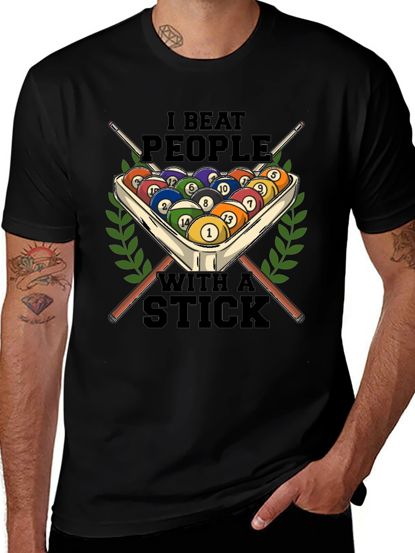 Variant 30 of I Beat People with a Stick Billiards T-Shirt
