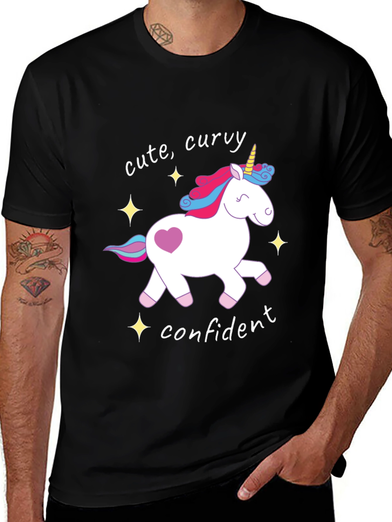 Variant 5 of Cute Curvy Confident Unicorn Black T-Shirt