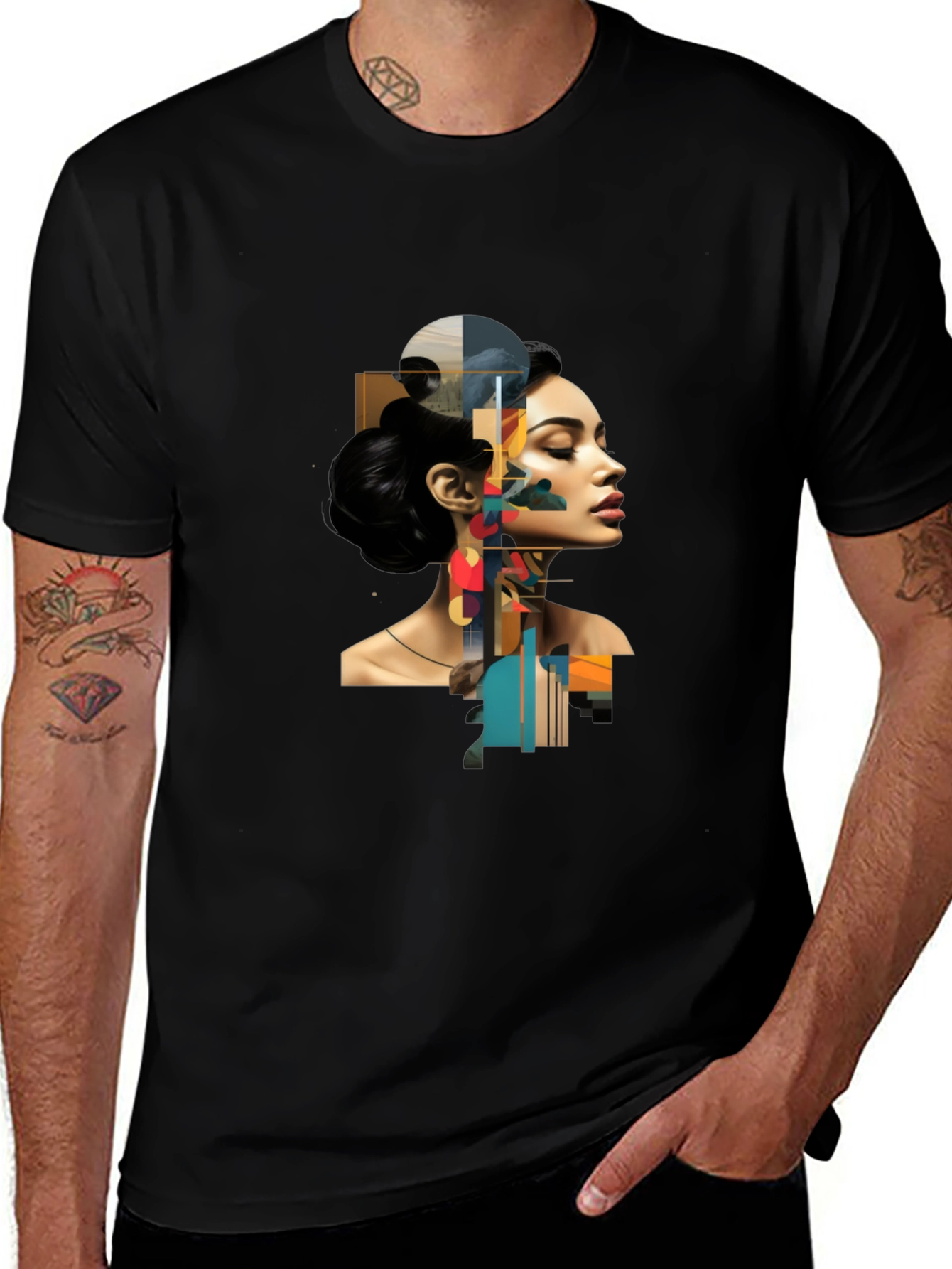 Variant 12 of Abstract Woman Graphic Print Black T-Shirt