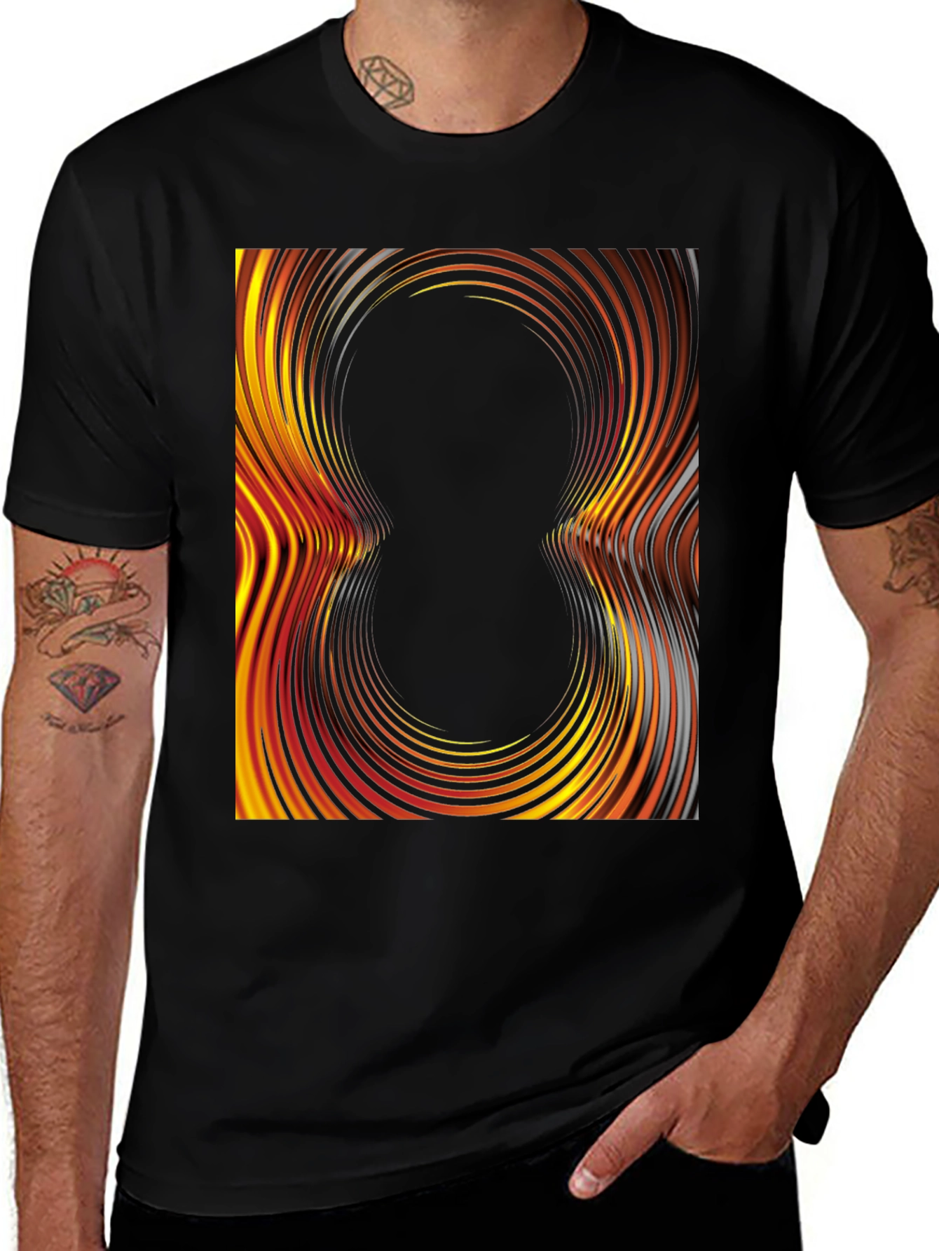 Variant 28 of Abstract Swirl Graphic Tee - Black Cotton T-Shirt