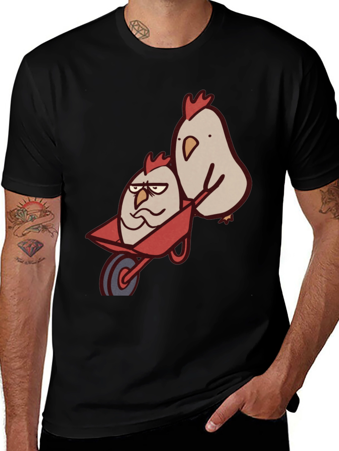 Variant 12 of Funny Chicken Wheelbarrow Black T-Shirt