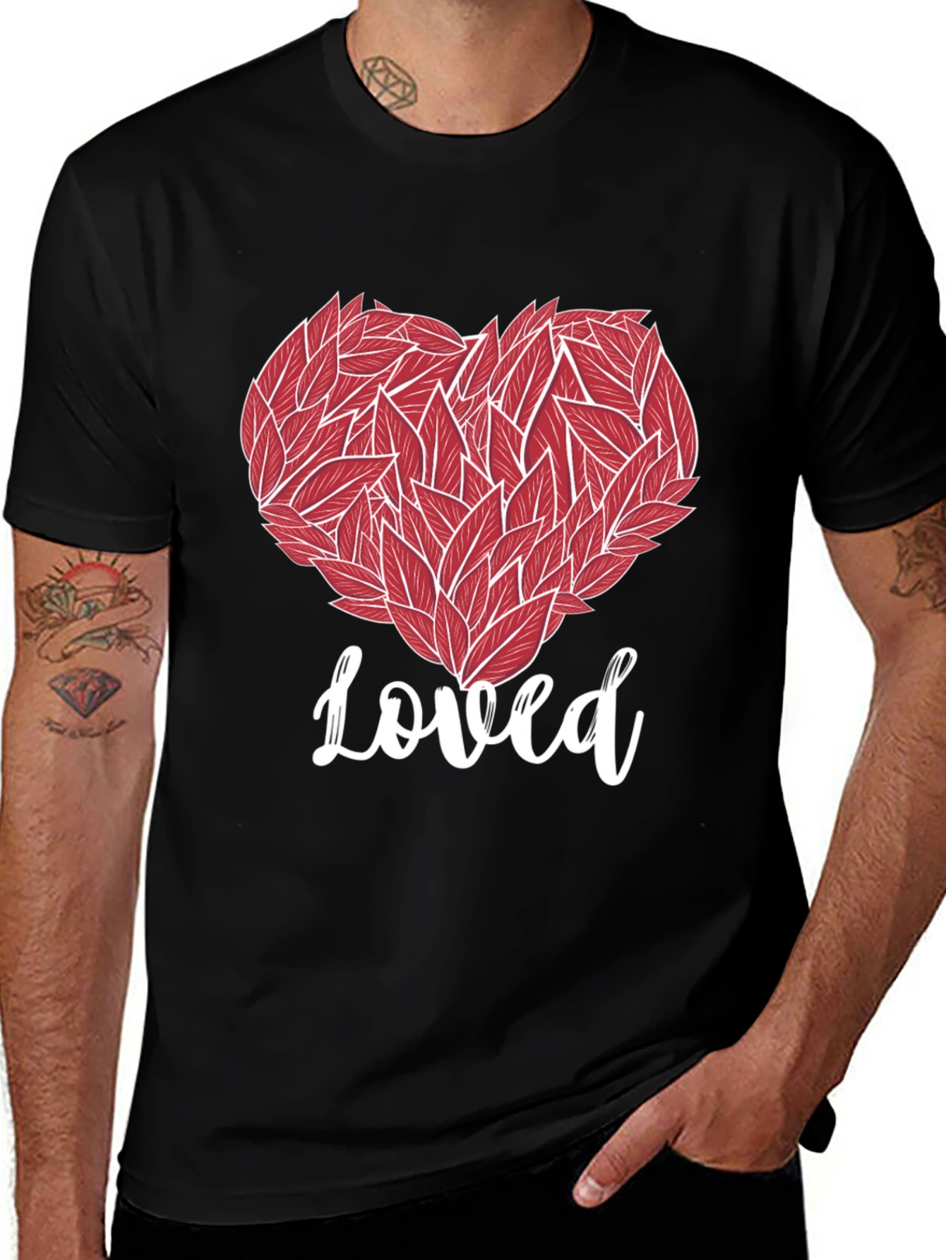 Variant 15 of Loved Heart Graphic Tee - Black Cotton T-Shirt