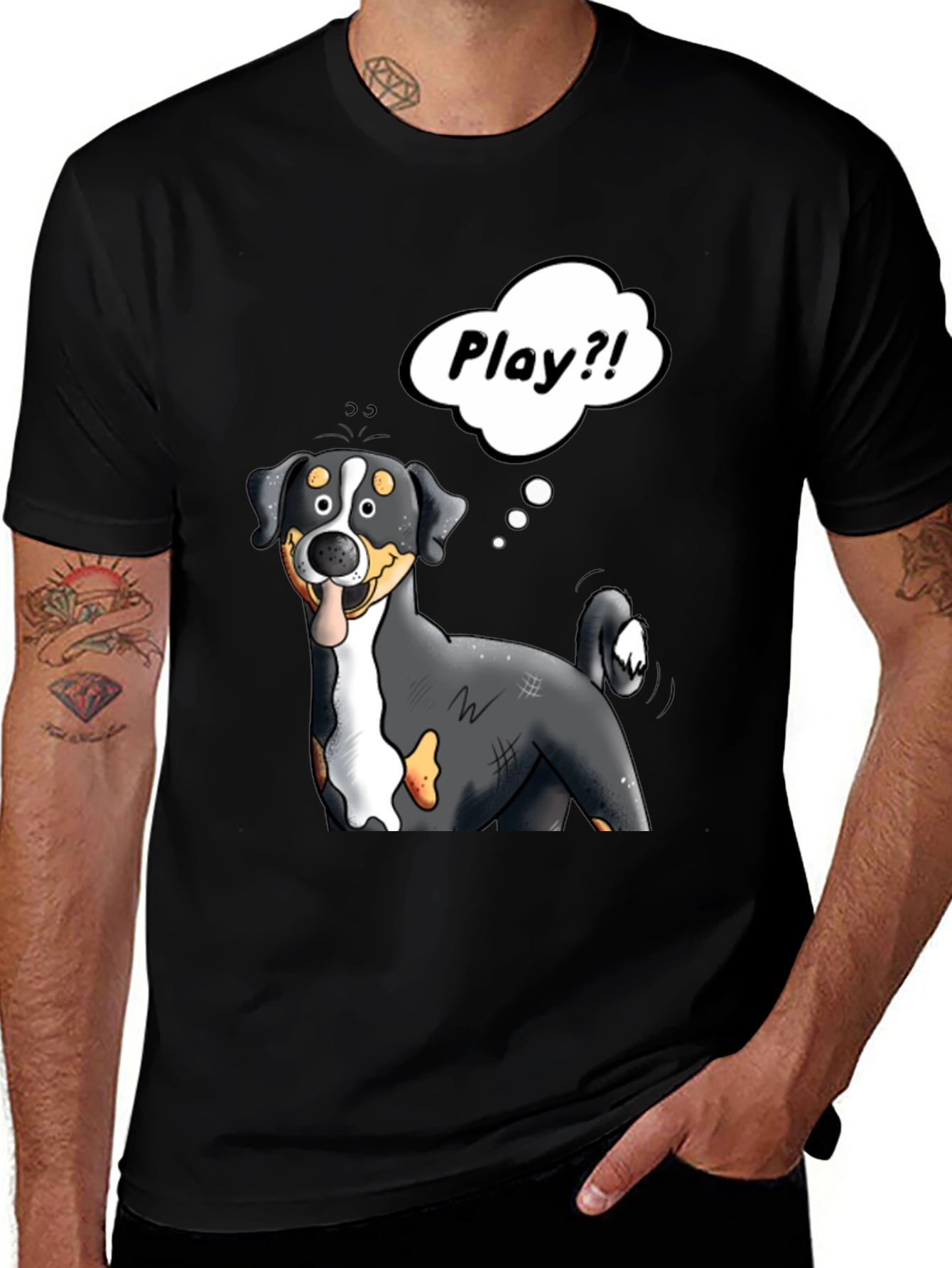 Black Playful Dog Cartoon Graphic Tee main image
