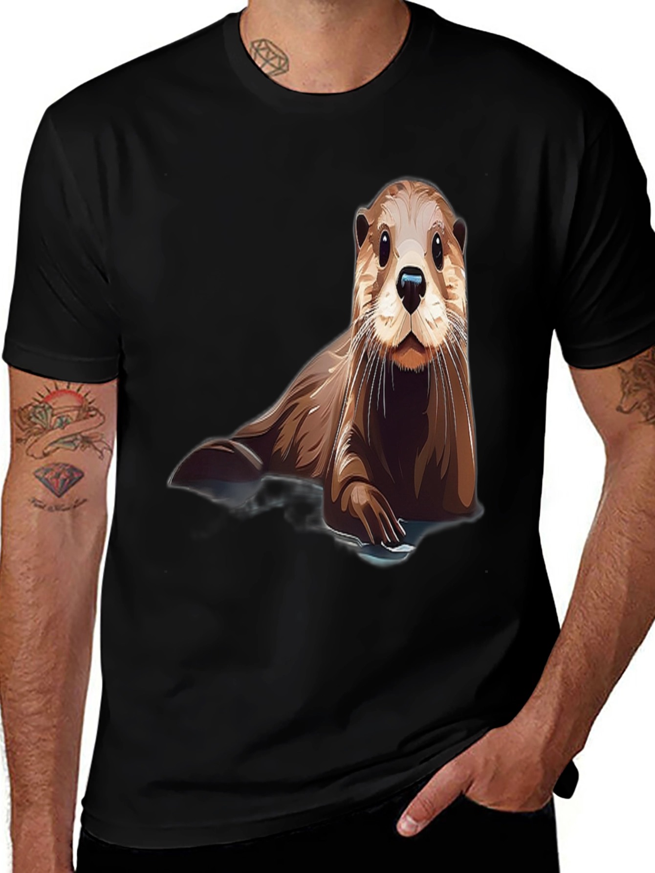 Variant 28 of Otter Graphic T-Shirt - Mens Black Tee