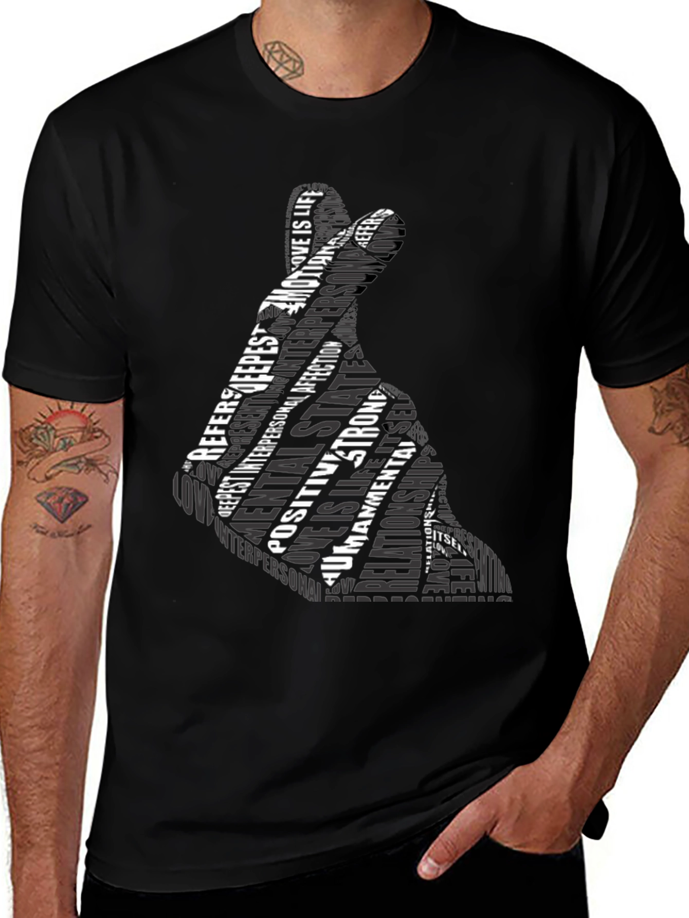Love Gesture Word Art Graphic Tee - Black