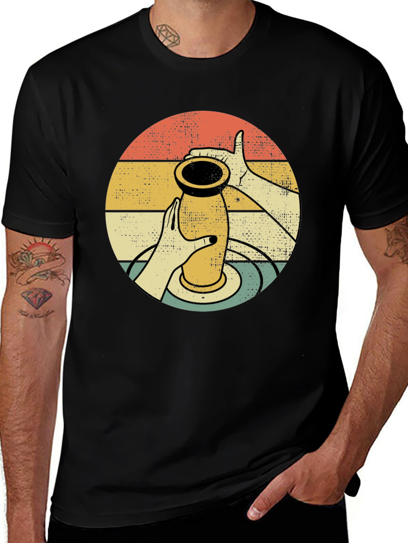 Variant 24 of Pottery Design T-Shirt - Retro Circle Graphic Tee