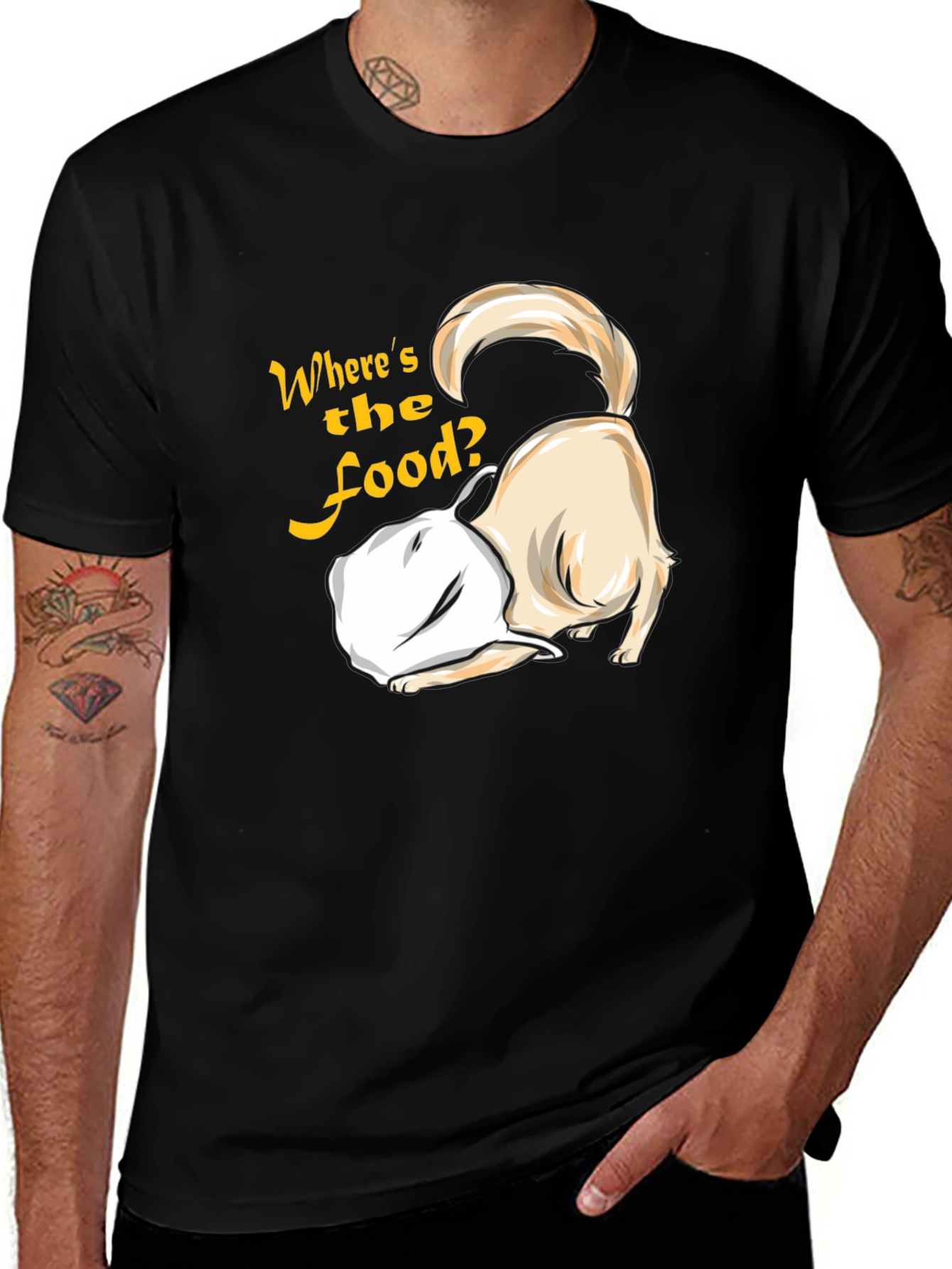 Variant 11 of Funny Dog 'Where's the Food?' Black T-Shirt