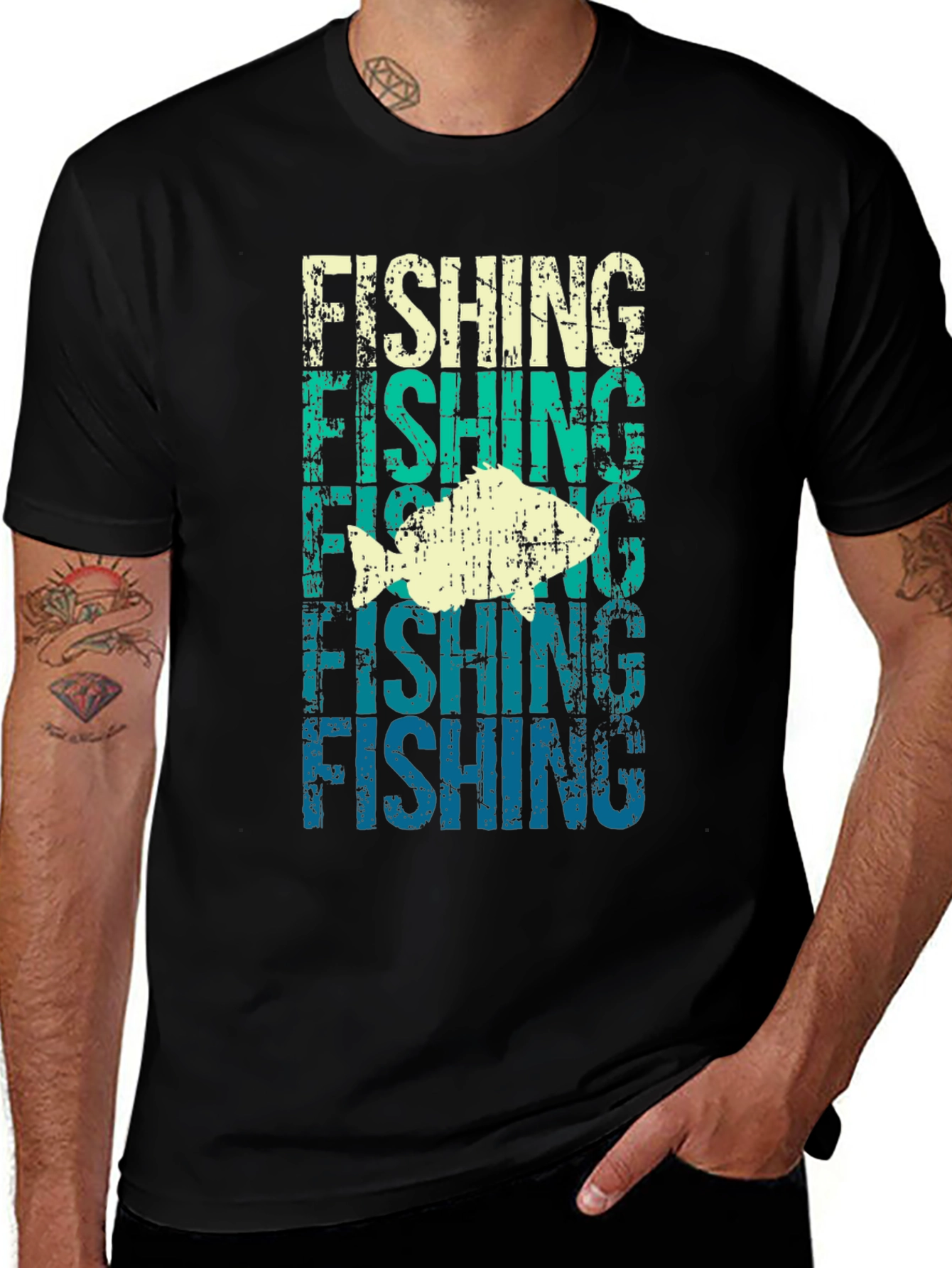 Variant 15 of Retro Fishing Graphic Tee - Distressed Design