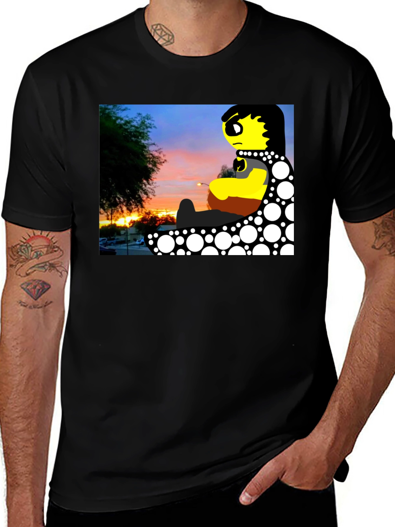 Variant 19 of Sunset Cartoon Graphic Black T-Shirt