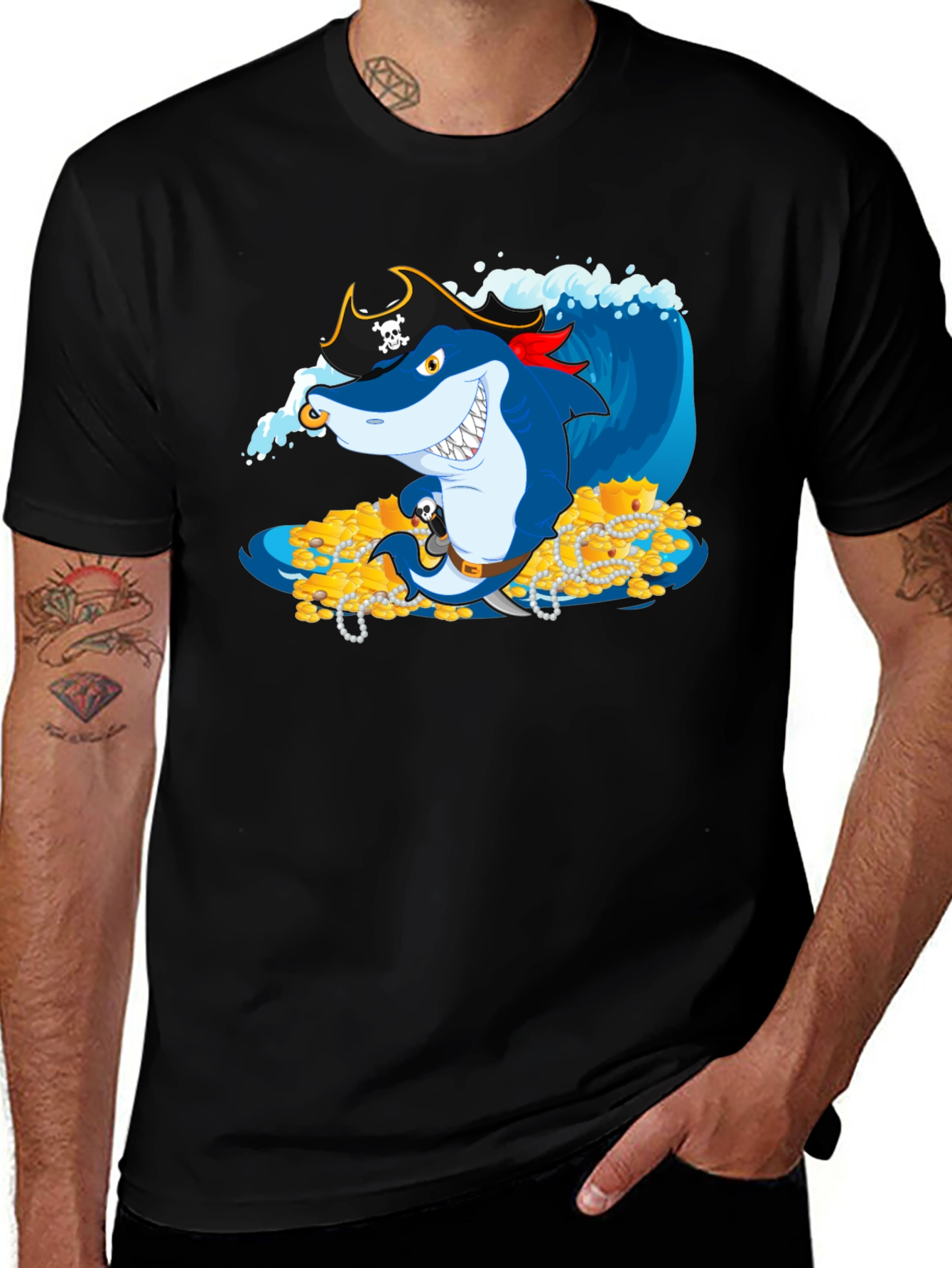 Variant 30 of Pirate Shark Treasure T-Shirt - Novelty Graphic Tee