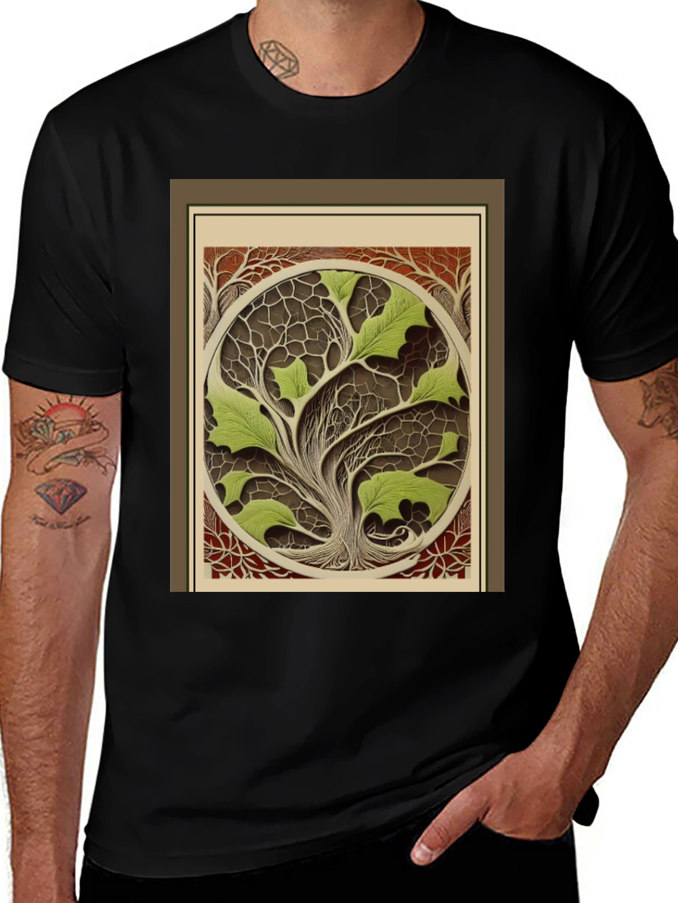 Black Arboreal Art T-Shirt - Nature Inspired Design main image