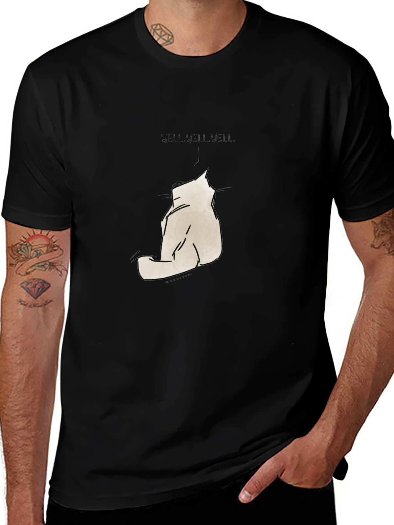 Variant 26 of Minimalist Cat Sketch Graphic Black T-Shirt