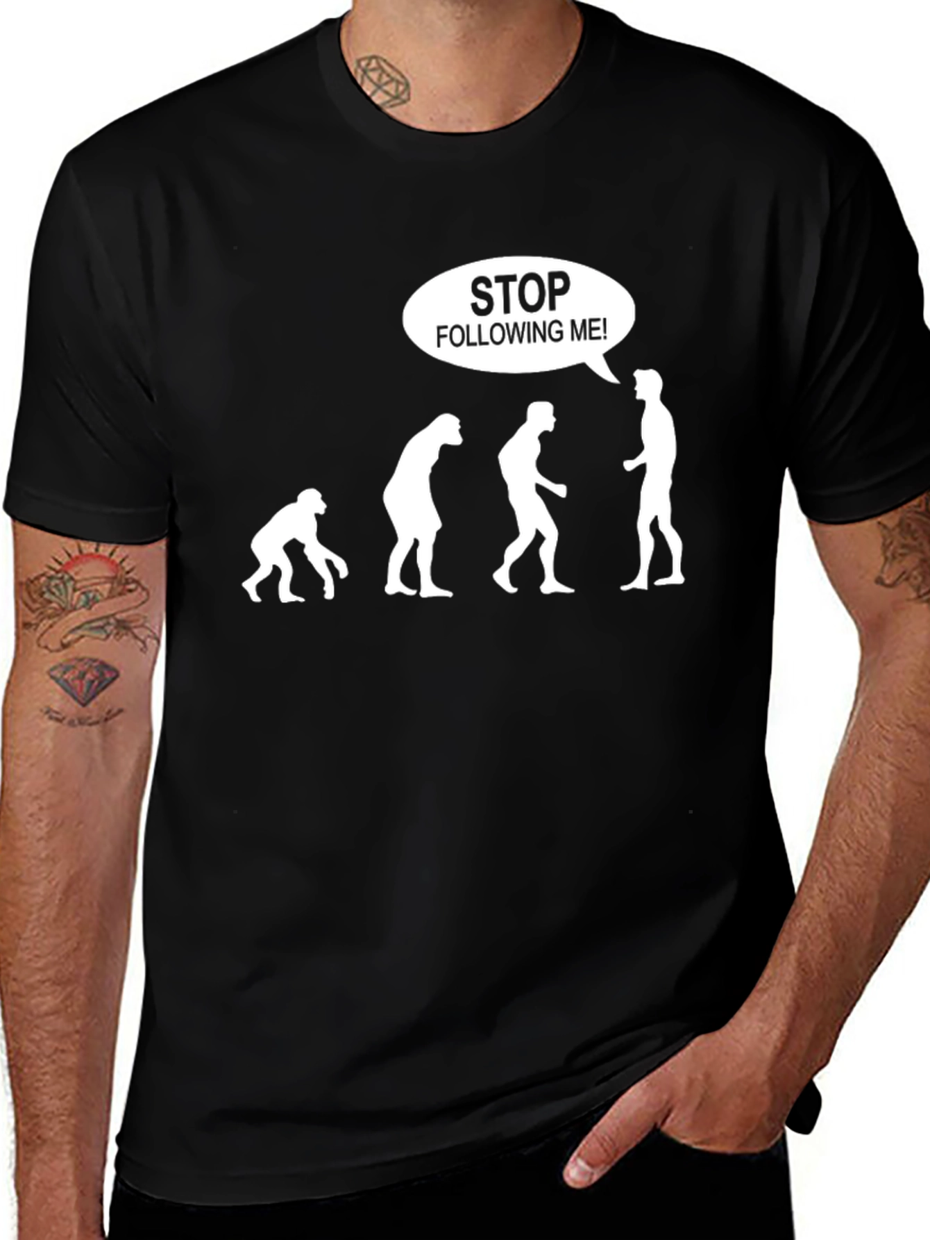 Variant 9 of Evolution Stop Following Me! Funny Graphic T-Shirt