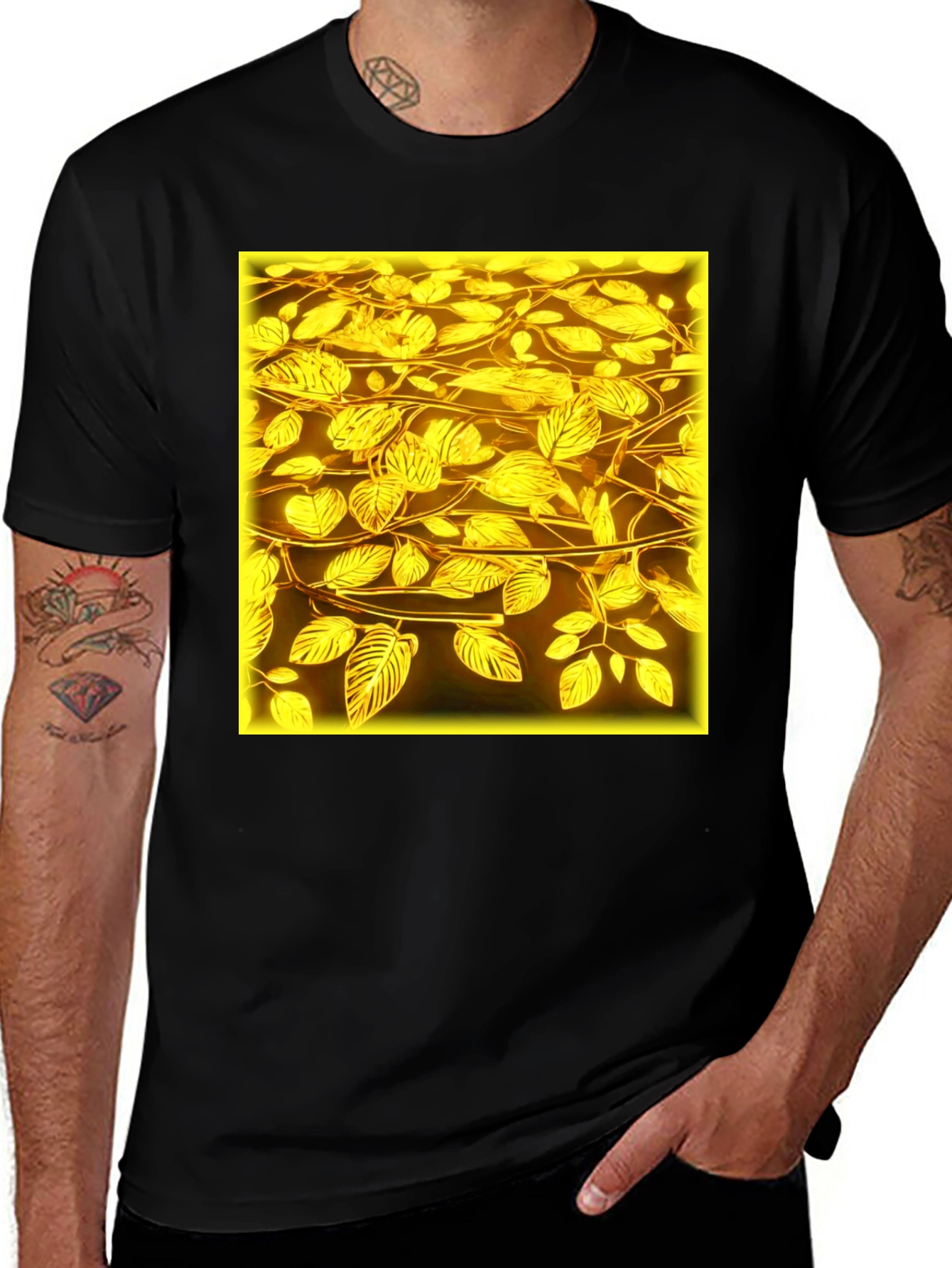 Gilded Leaves Graphic Tee - Black