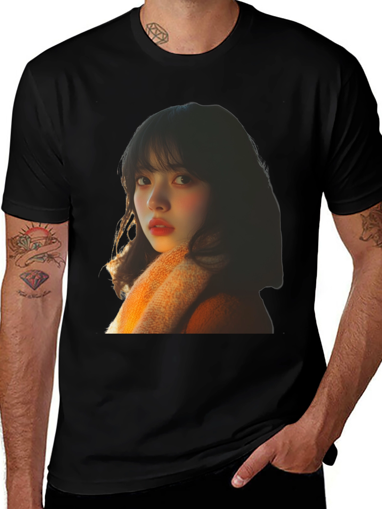 Variant 13 of Trendy Black T-Shirt with Portrait Print