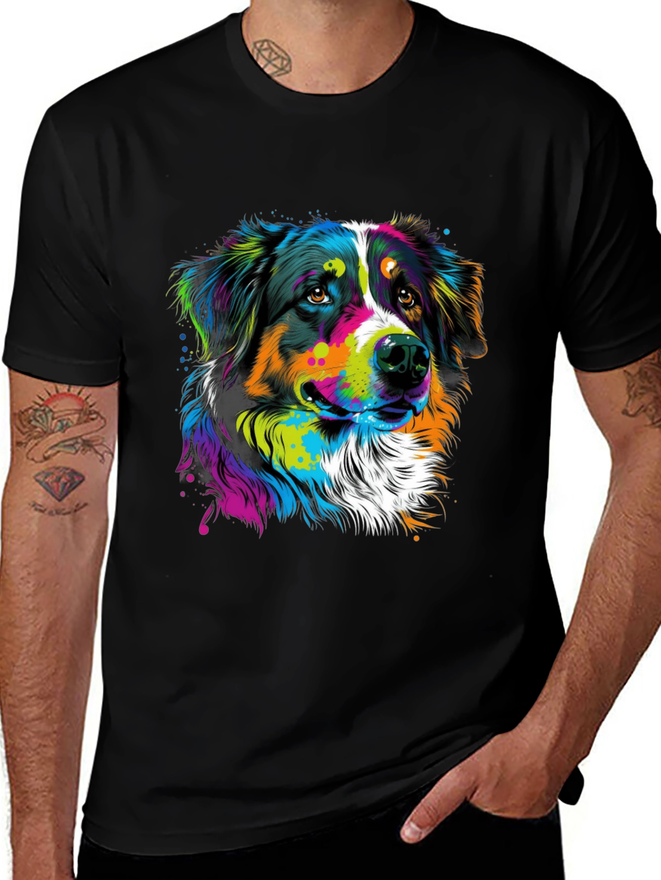 Variant 27 of Vibrant Dog Graphic Tee - Black Cotton Blend