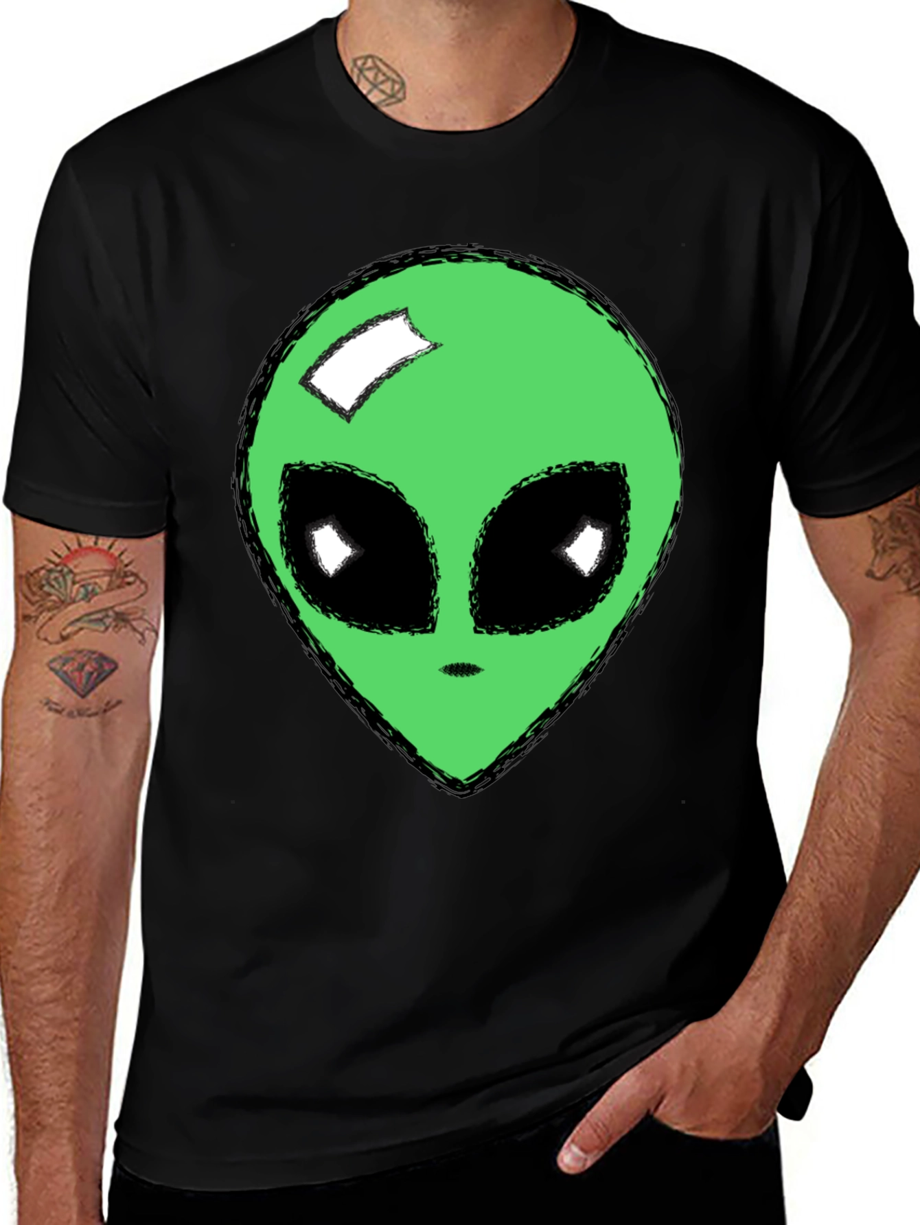 Variant 29 of Alien Head Graphic T-Shirt - Men's Black Tee