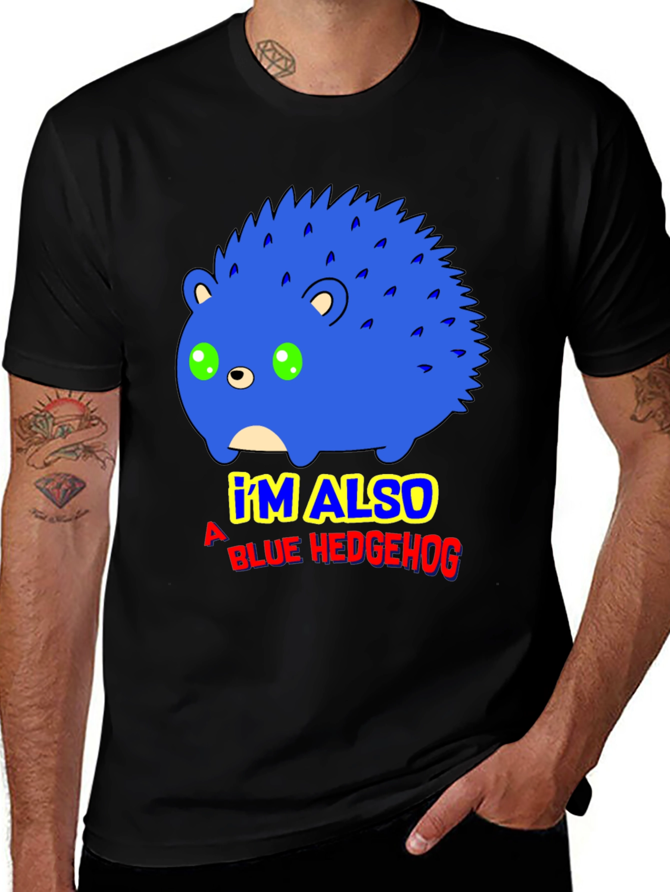 Variant 15 of Blue Hedgehog Graphic T-Shirt - Funny Cartoon Tee