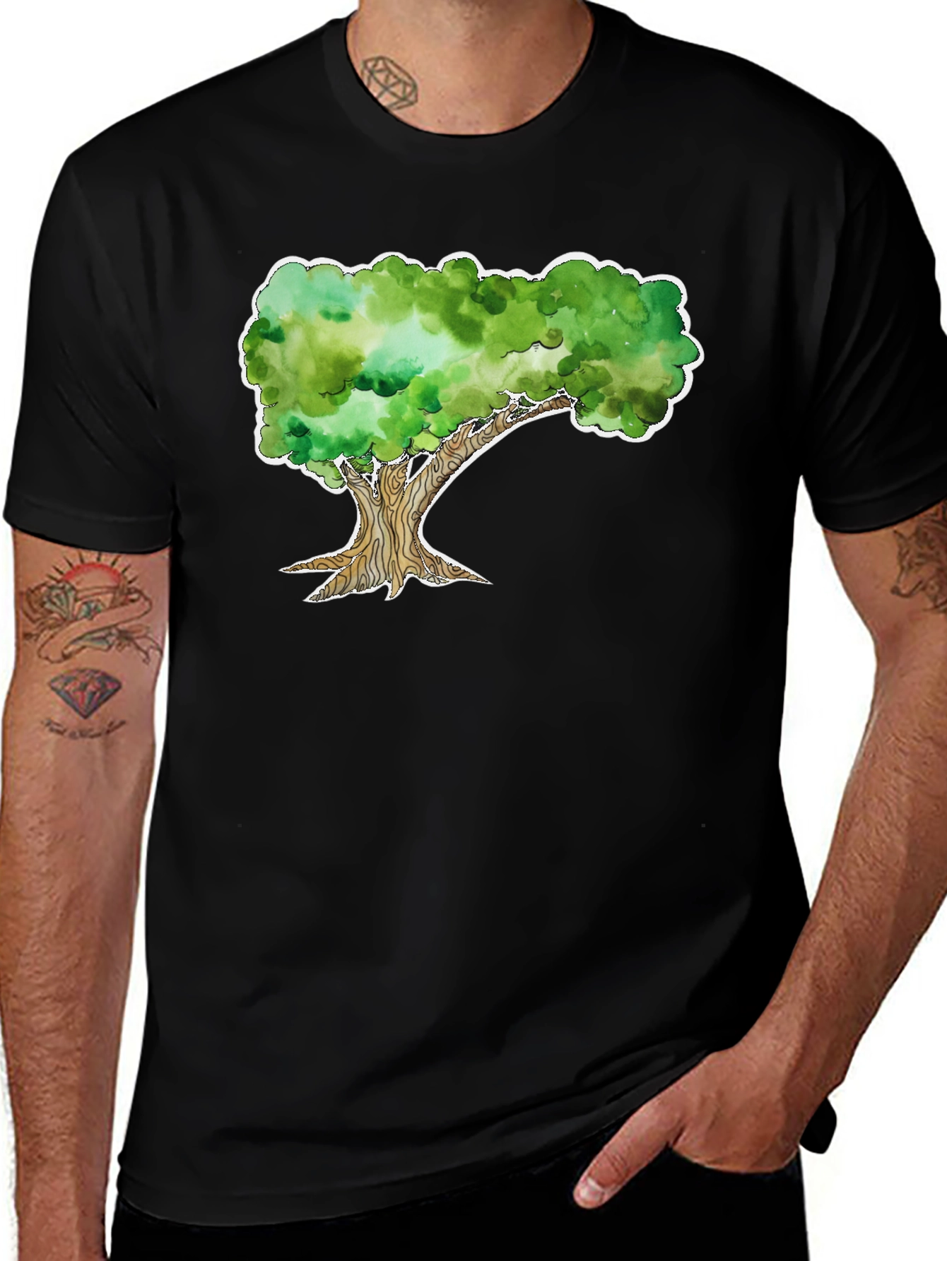 Watercolor Tree Graphic Black T-Shirt