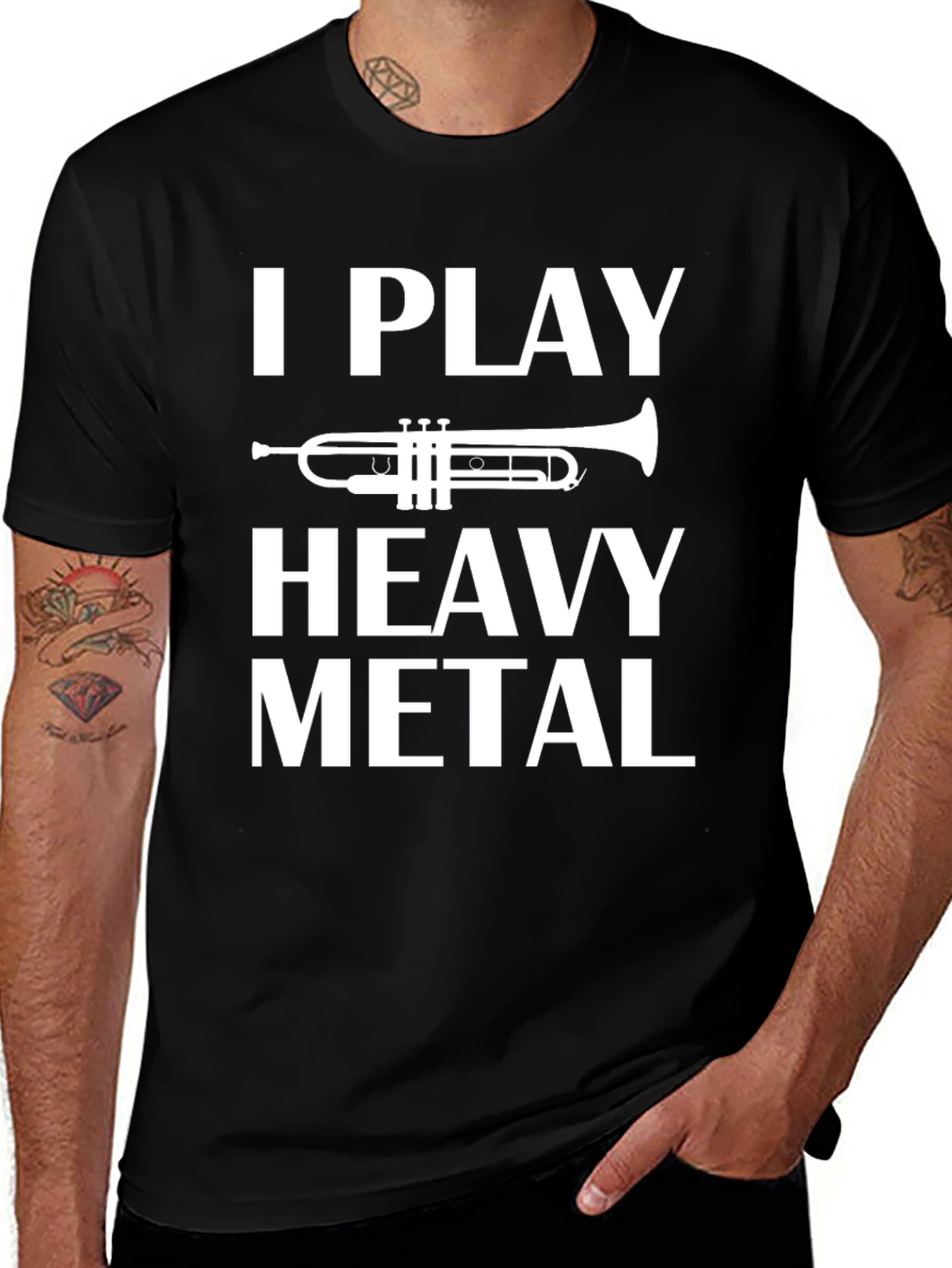 Black I Play Heavy Metal Trumpet T-Shirt main image