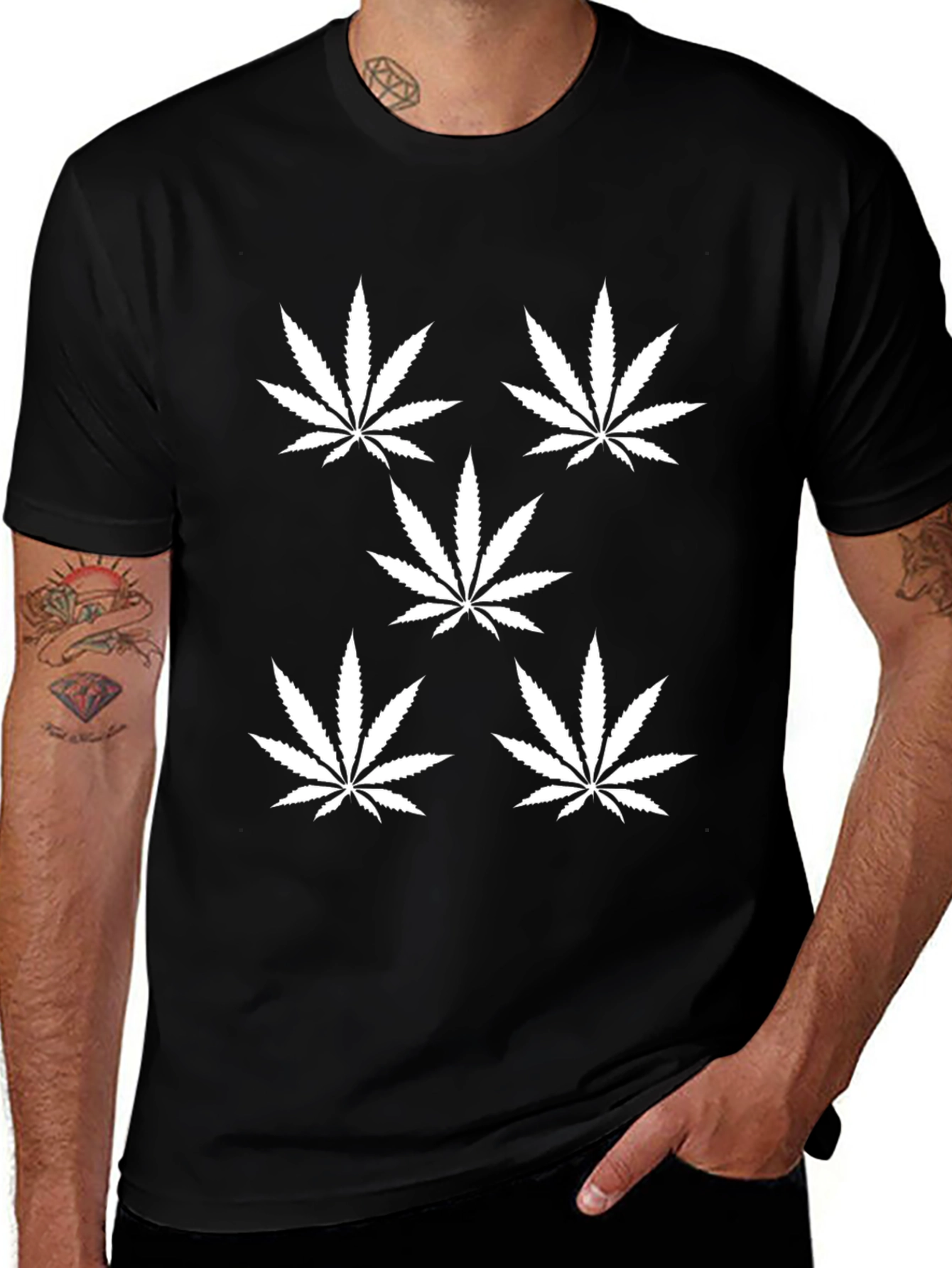 Black Cannabis Leaf Graphic Black T-Shirt main image