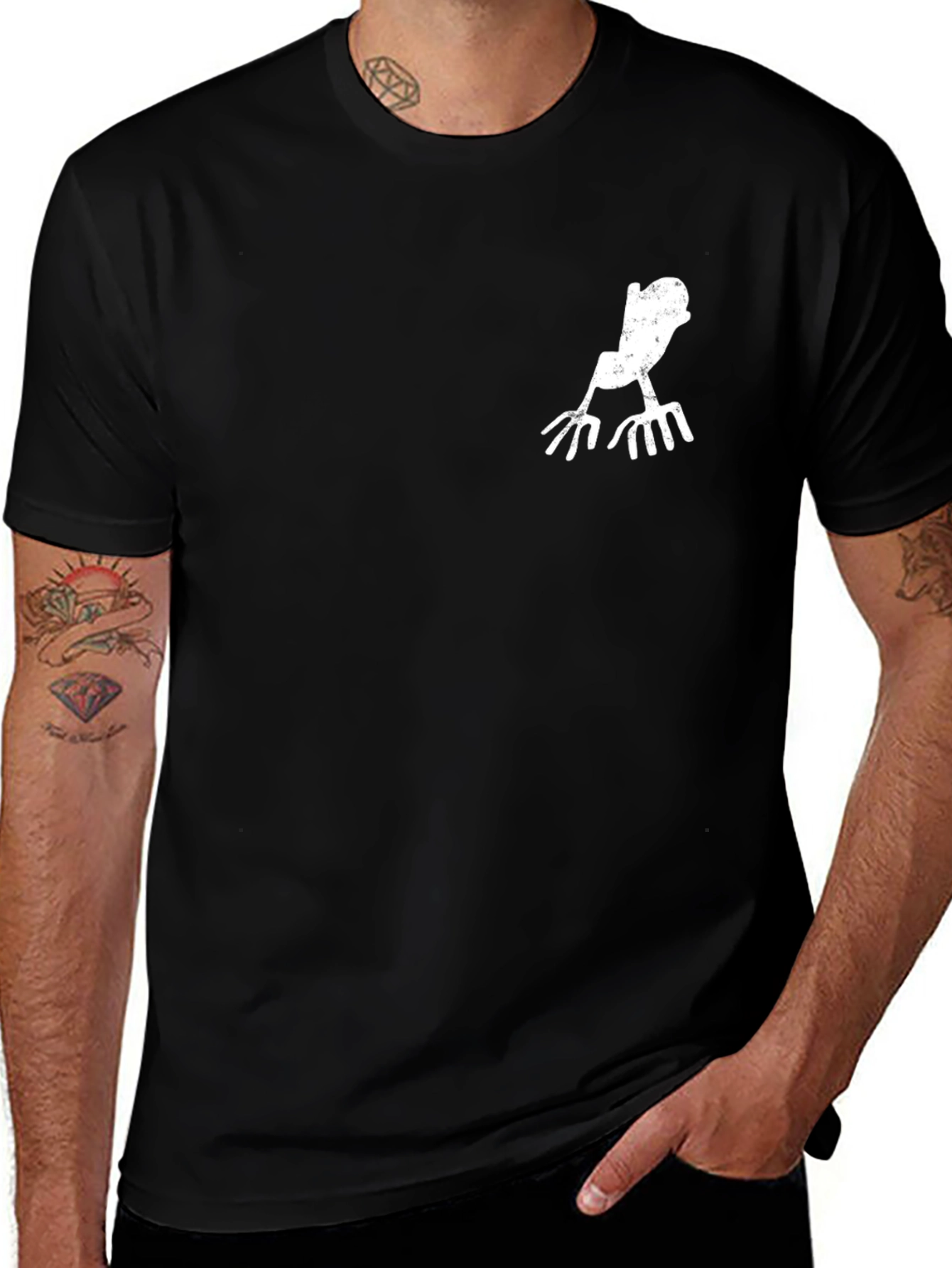 Black T-Shirt with Unique White Bird Design