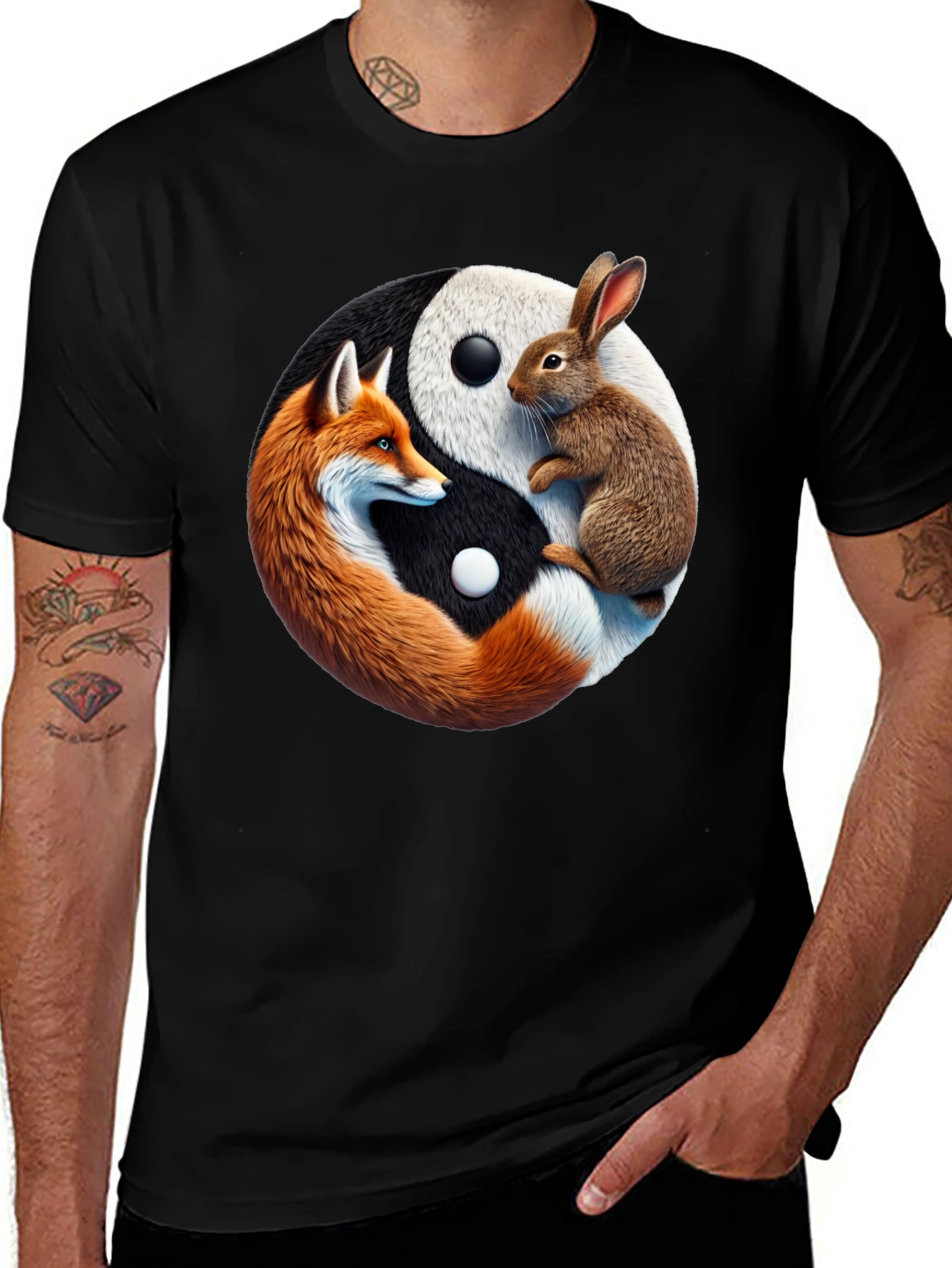 Variant 30 of Yin Yang Fox & Rabbit Graphic Tee
