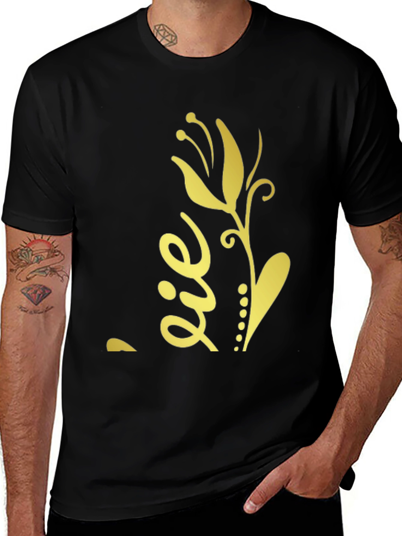 Variant 28 of Black T-Shirt with Floral Graphic Design