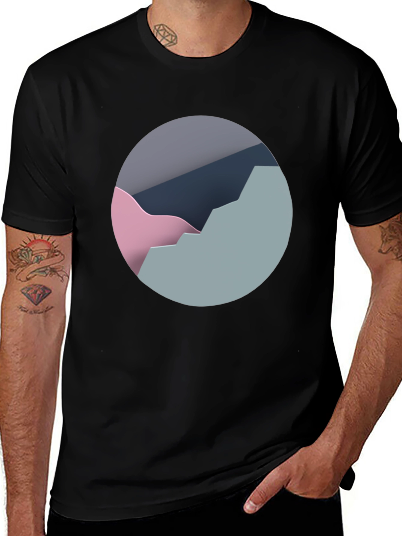 Variant 22 of Abstract Mountain Graphic Tee - Modern Black T-Shirt