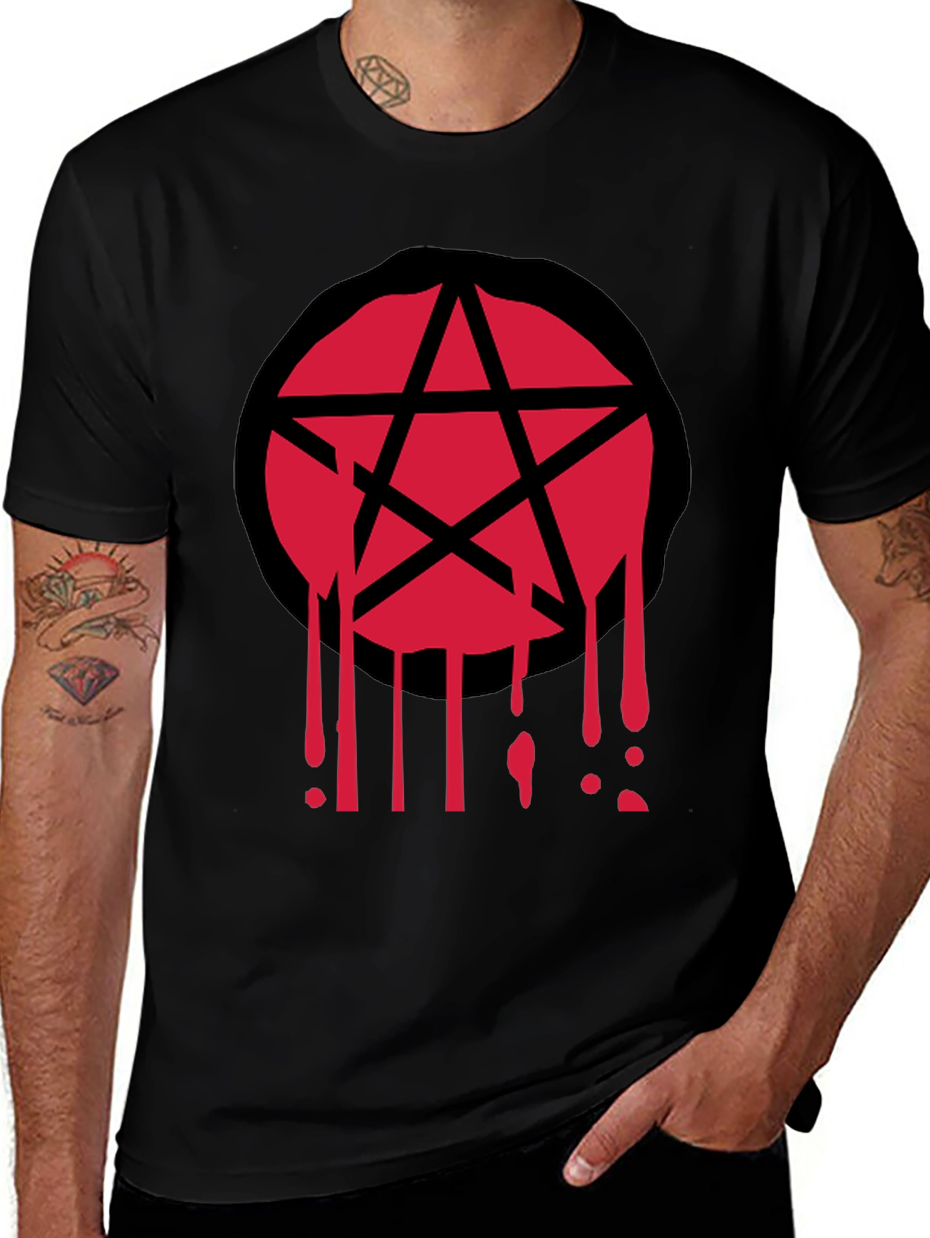 Variant 4 of Bleeding Pentagram T-Shirt - Black Gothic Tee