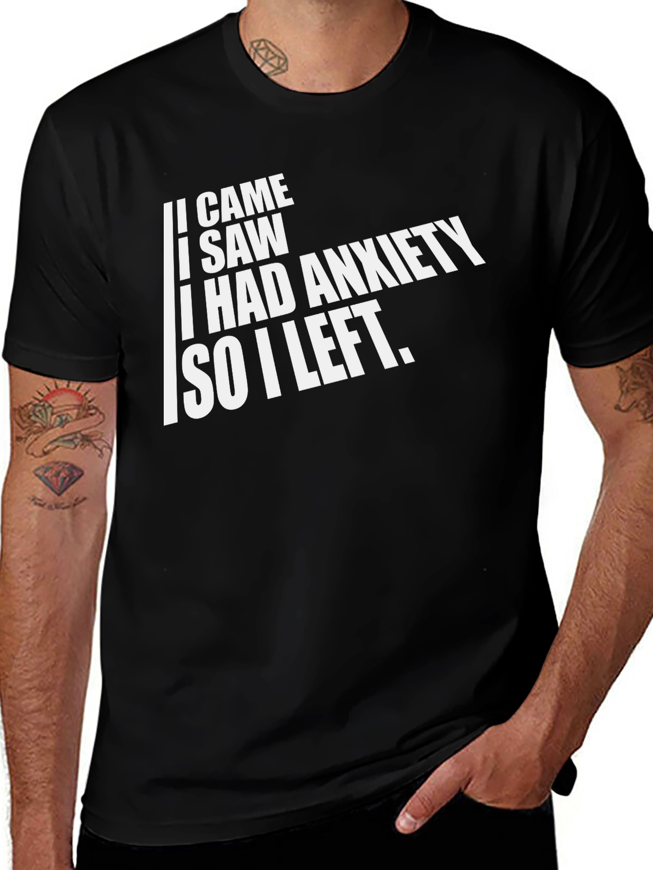 Variant 10 of Anxiety Slogan Graphic Tee - Black Crew Neck T-Shirt