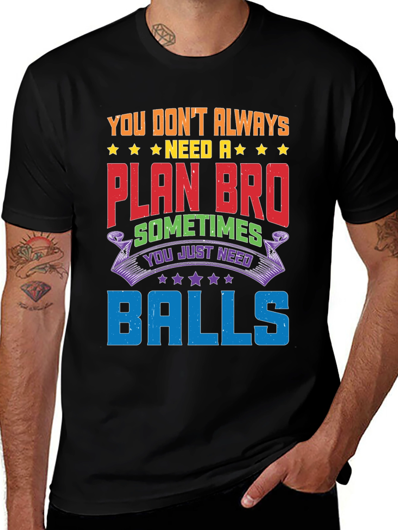 Black Funny Graphic Tee: No Plan, Just Balls! main image