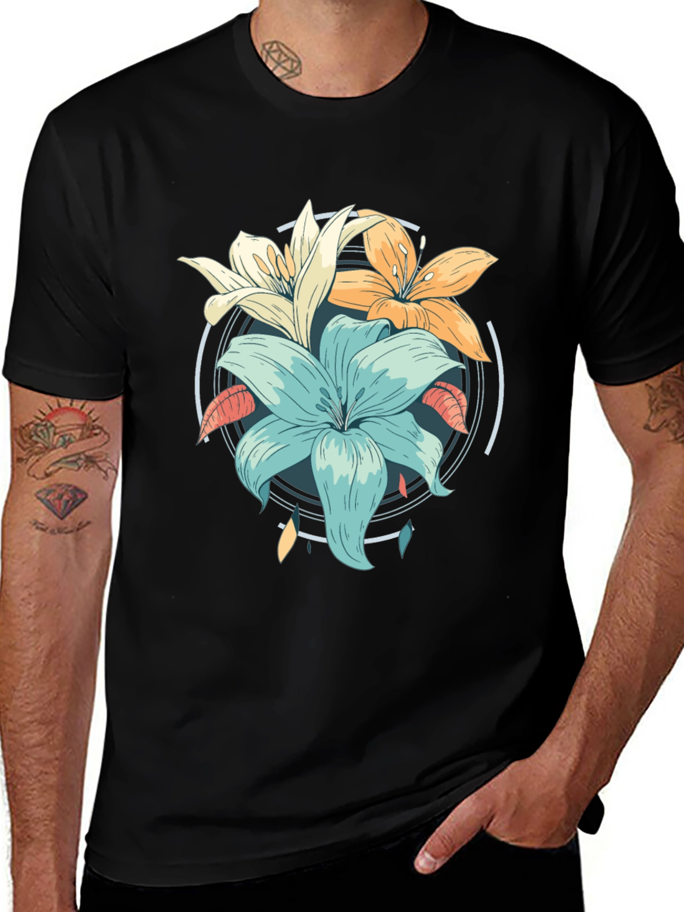 Variant 5 of Floral Graphic Print Black T-Shirt