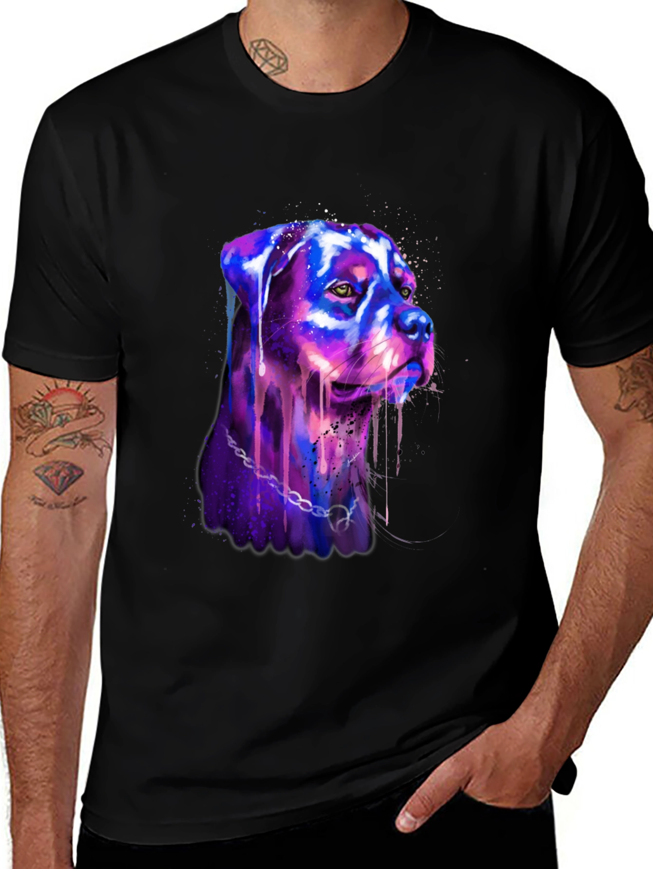 Rottweiler Dog Watercolor Art Graphic Men's Tee