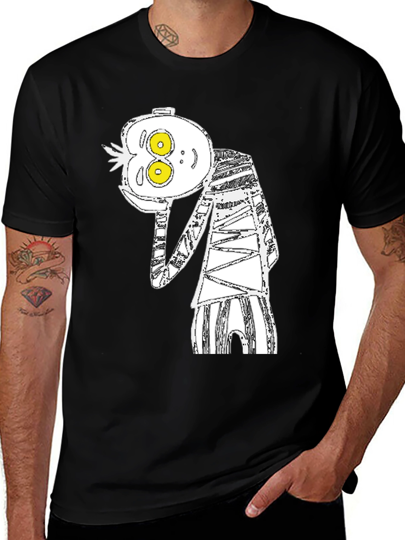 Variant 7 of Abstract Cartoon Graphic Tee - Black Cotton Blend