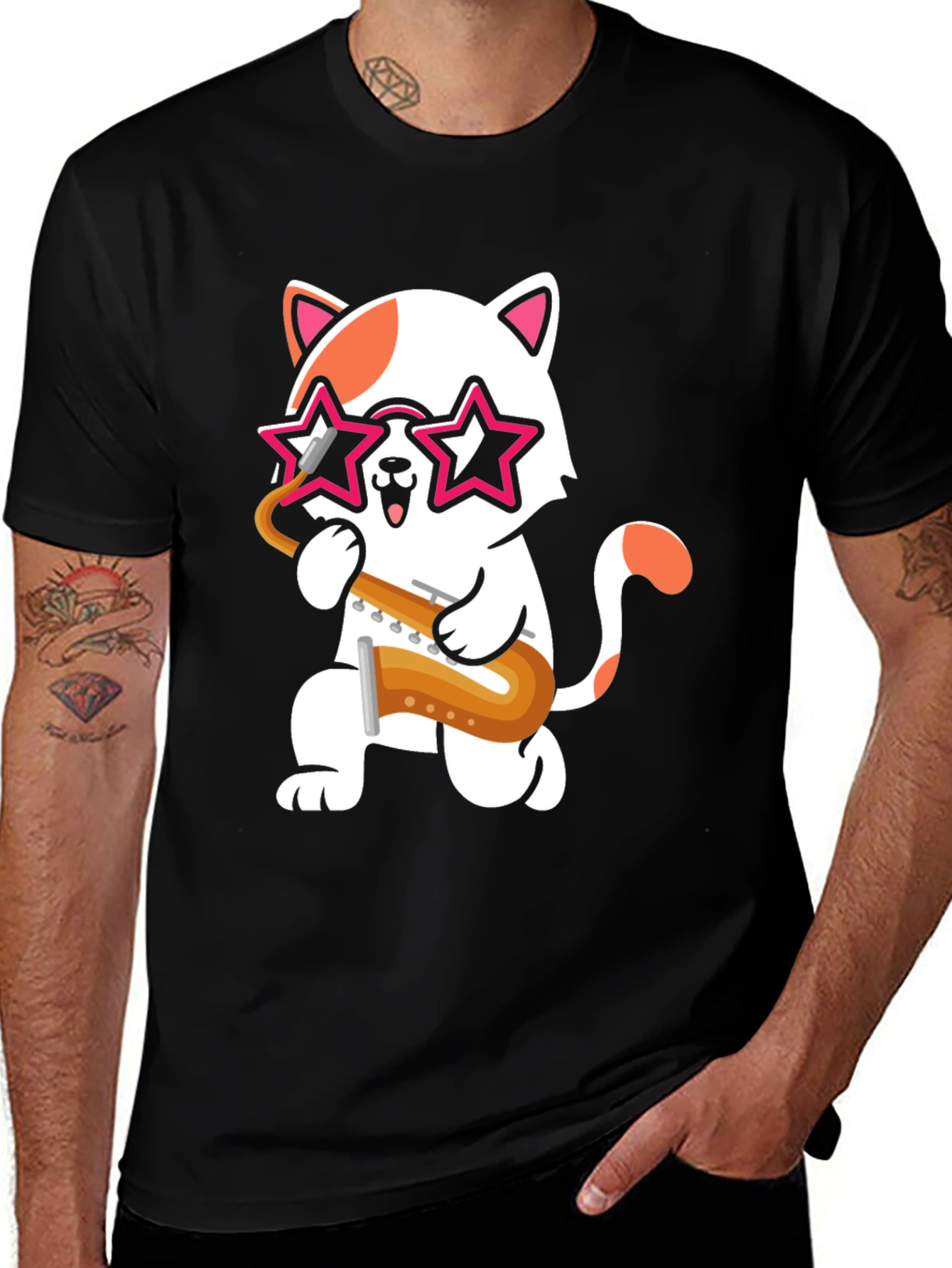 Variant 11 of Cool Cat Saxophone T-Shirt - Music Lover Tee