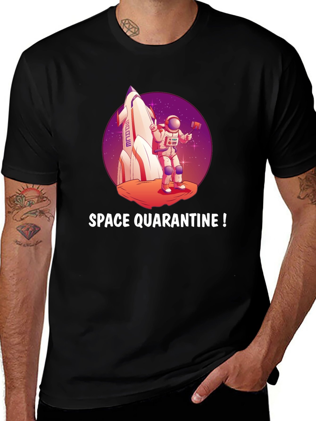 Variant 13 of Space Quarantine T-Shirt Astronaut Rocket Graphic Tee