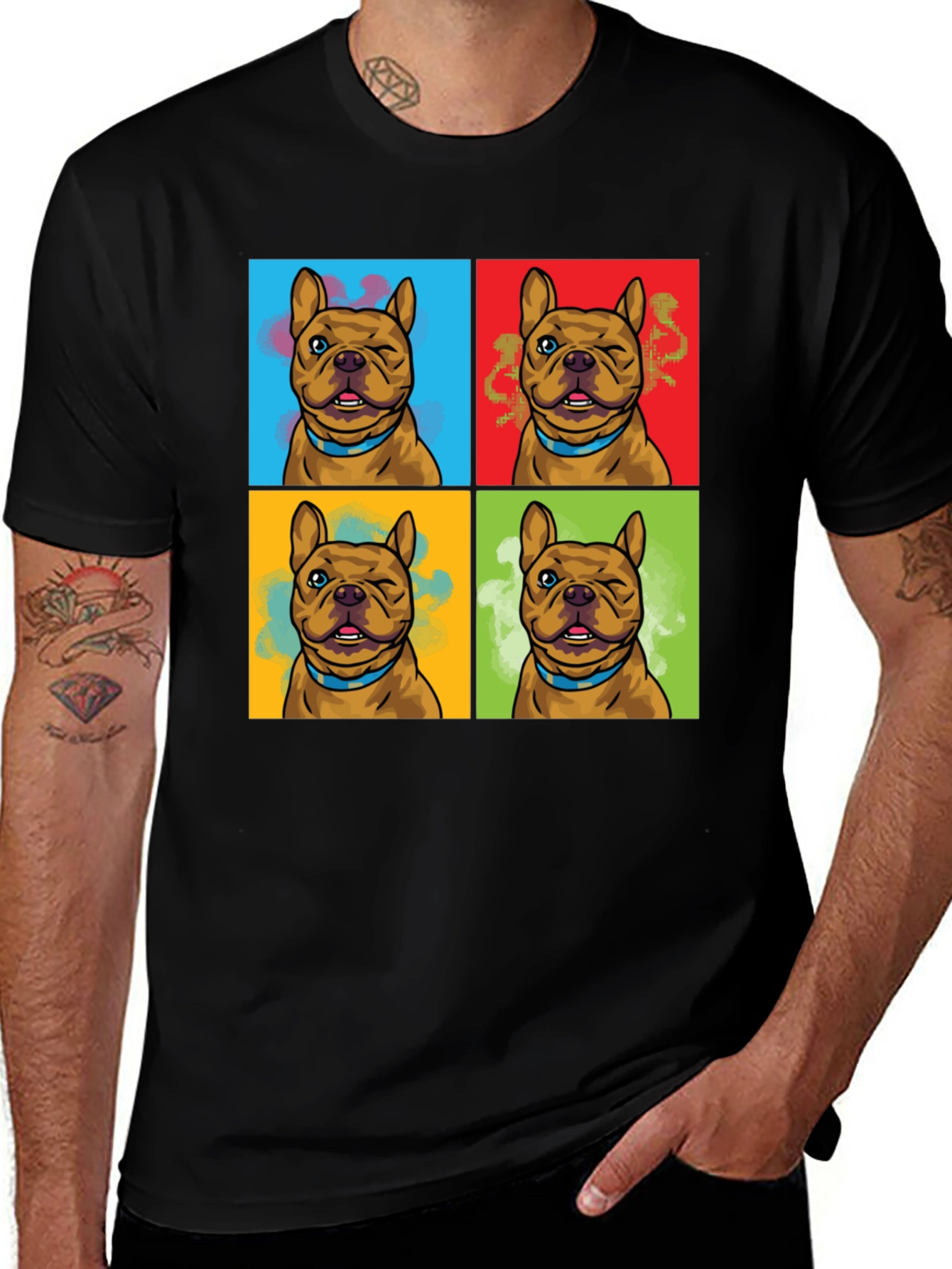 Black Pop Art Bulldog Print T-Shirt main image